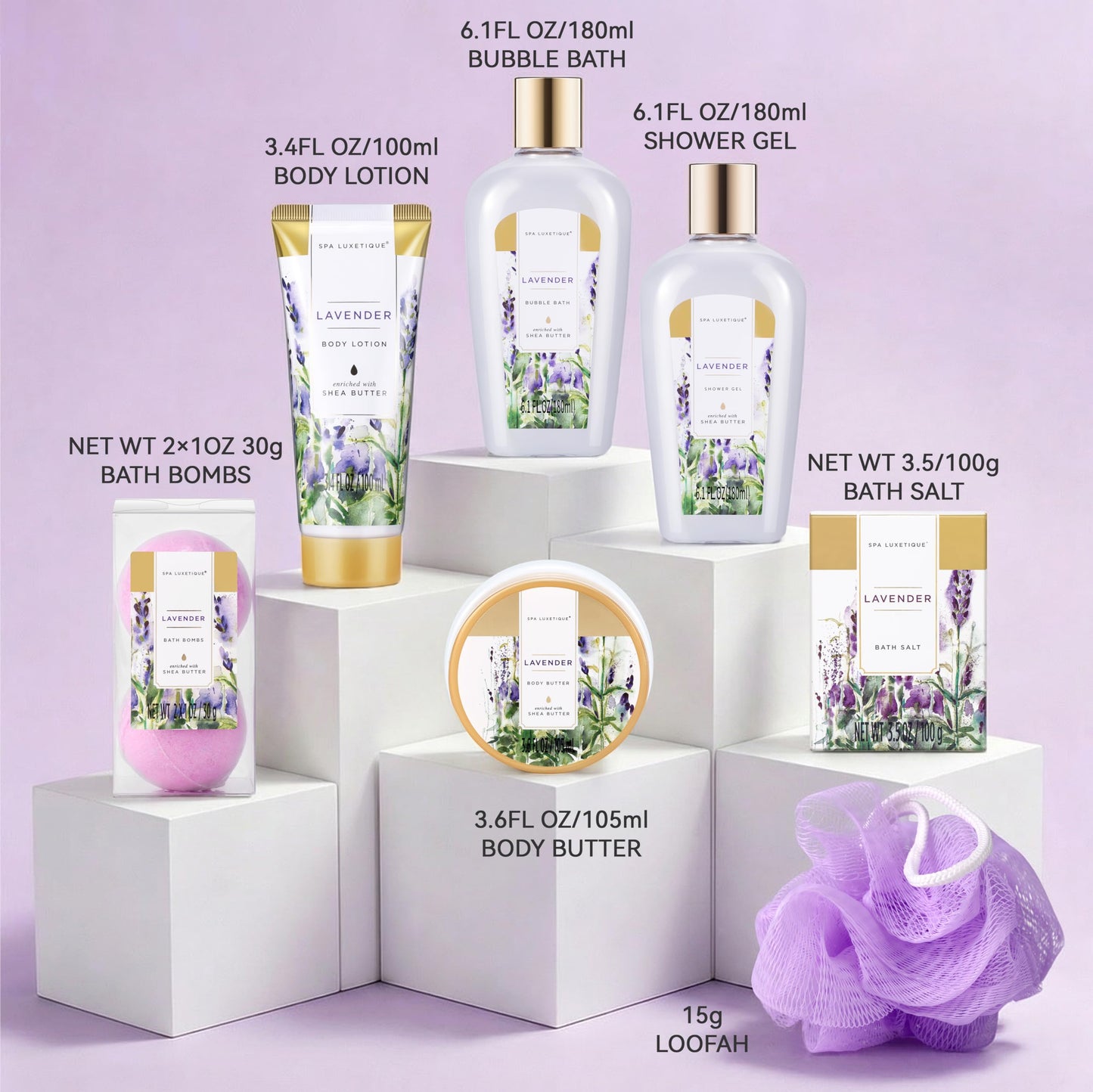 spa luxetique Spa Gift Baskets for Women, 8 Pcs Lavender Lotion Set with Bubble Bath, Shower Gel, Birthday Anniversary Self Care Kit for Her, Mothers Beauty & Personal Care spa luxetique
