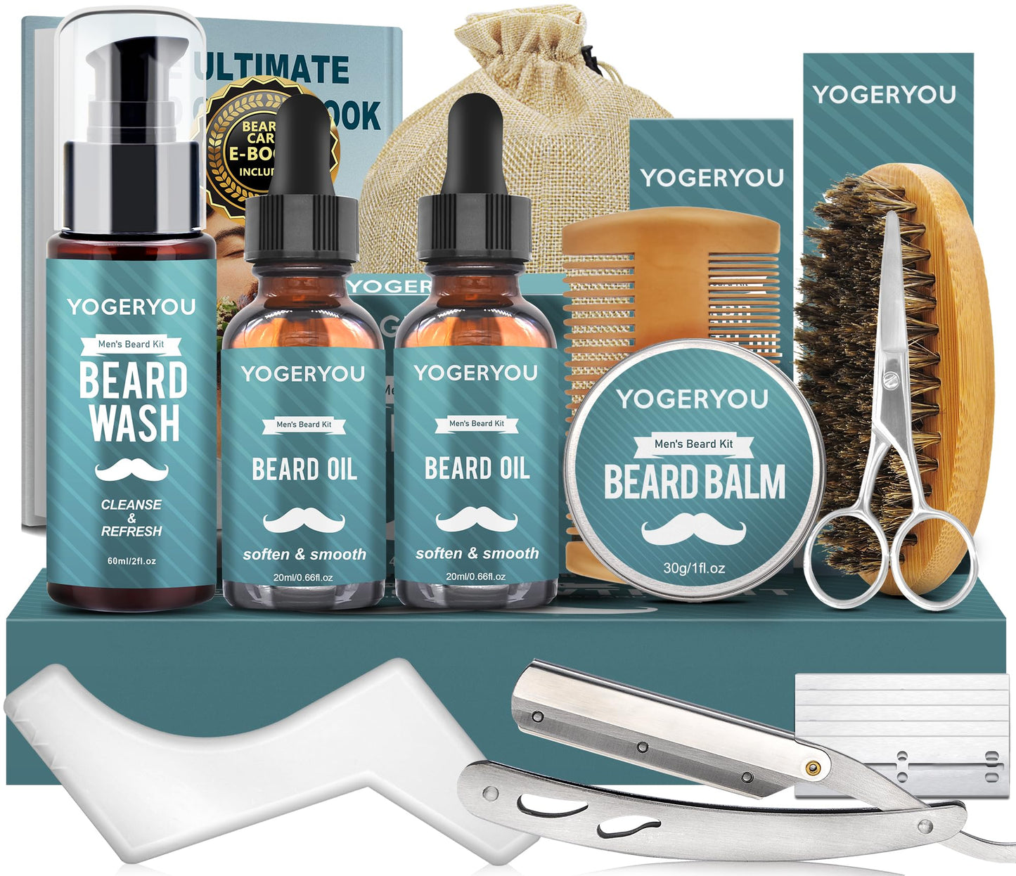 Beard Kit with Straight Razor,Beard Oil x2, Easy Styling & Daily Grooming Beauty and Personal Care YogerYou