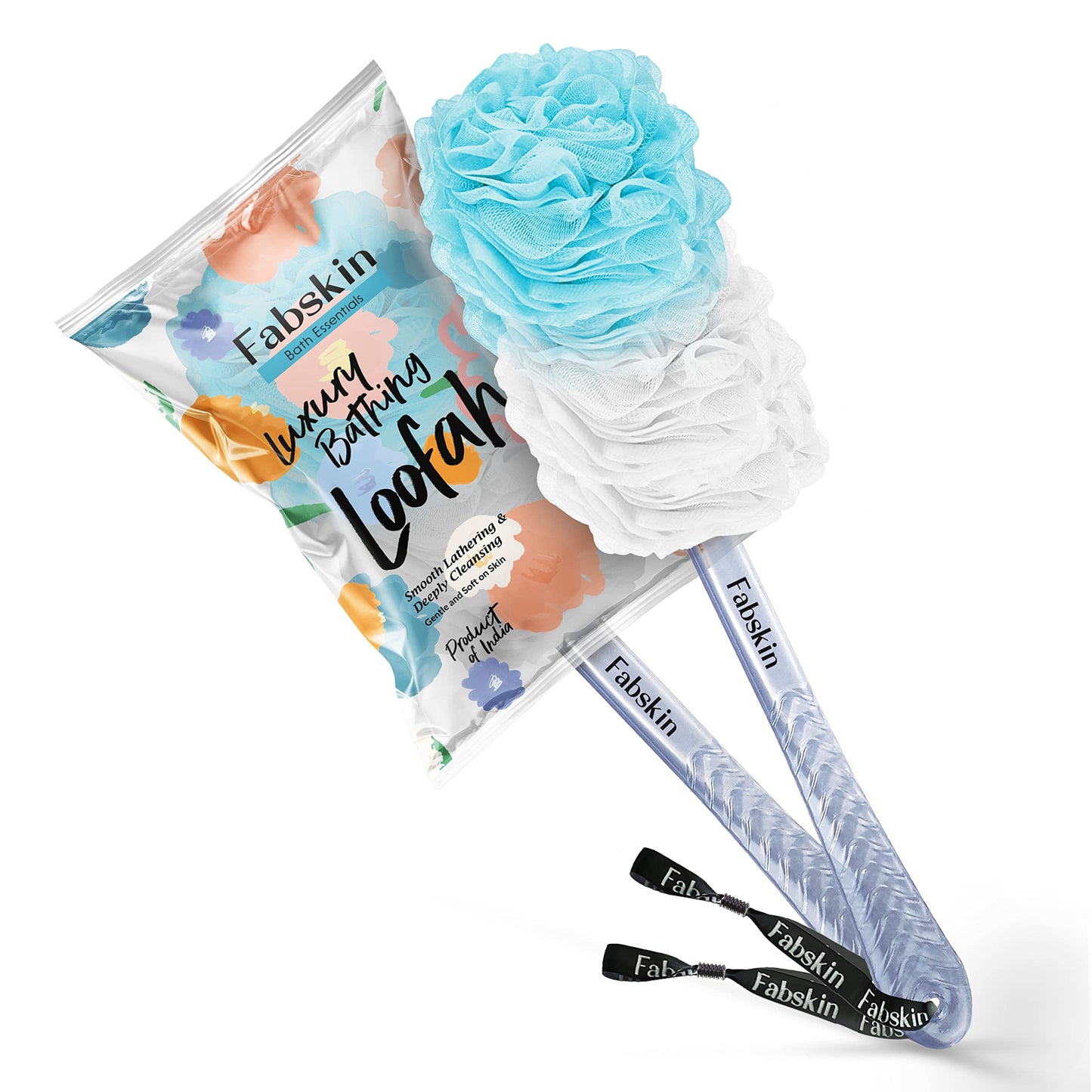 Fabskin Bath Body Brush Loofah For Men & Women With Long Handle - Body Bath Brush - Back Scrubber For Bathing - Made In India (Blue) Beauty and Personal Care FABSKIN