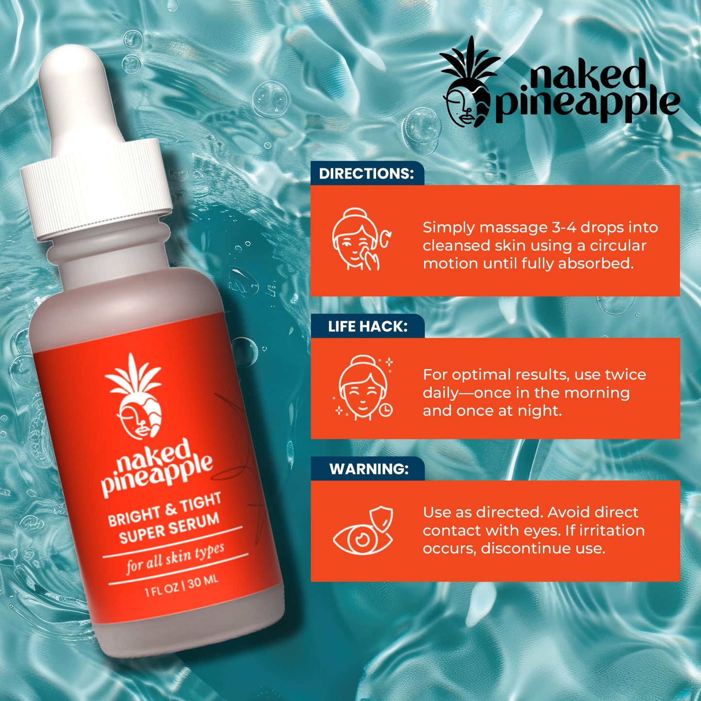 Naked Pineapple - Bright and Tight Super Serum - Enzyme-Powered for Blemish Control, Skin Elasticity & Hydration - Protects Moisture Barrier - 1oz Beauty & Personal Care Naked Pineapple