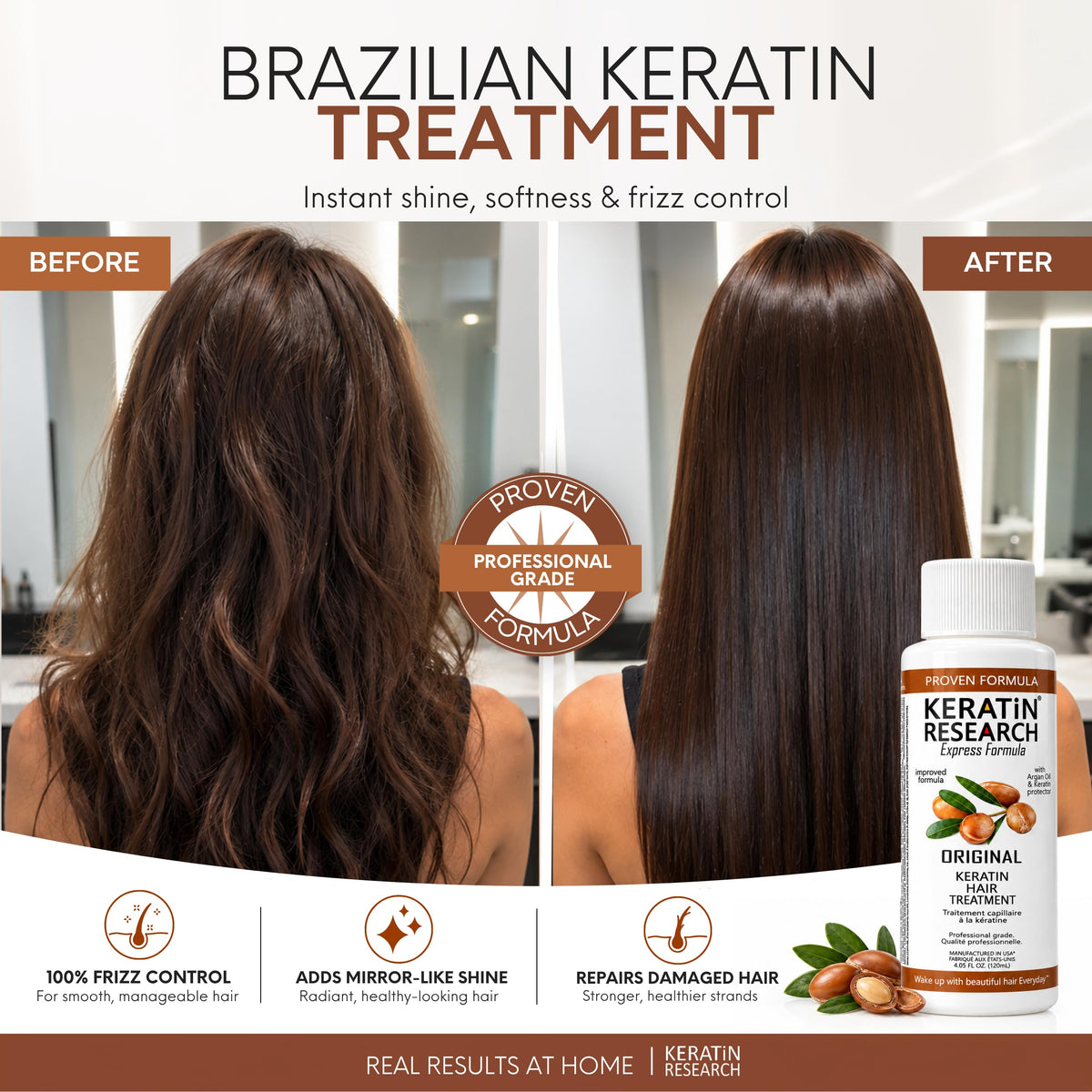 KERATIN RESEARCH Brazilian Keratin Hair Straightening and Smoothing Treatment Professional Organic Results shiny Hair with Natural look Queratina