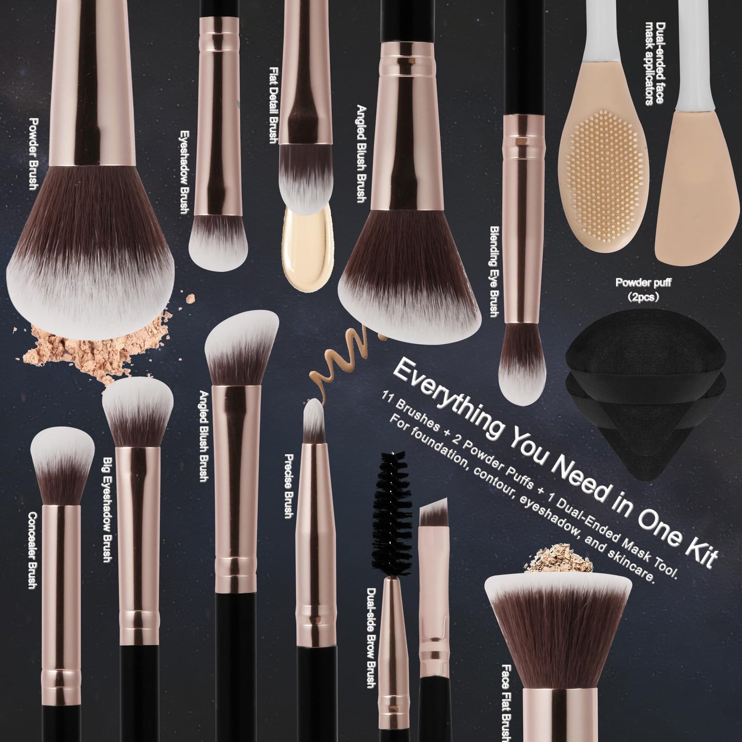 HEDIVIA Black Makeup Brushes Set 14 Pcs Professional, Premium Synthetic Foundation Makeup Brush Concealer Powder Blush Eyeshadow Brushes with 2 Powder Beauty and Personal Care HEDIVIA