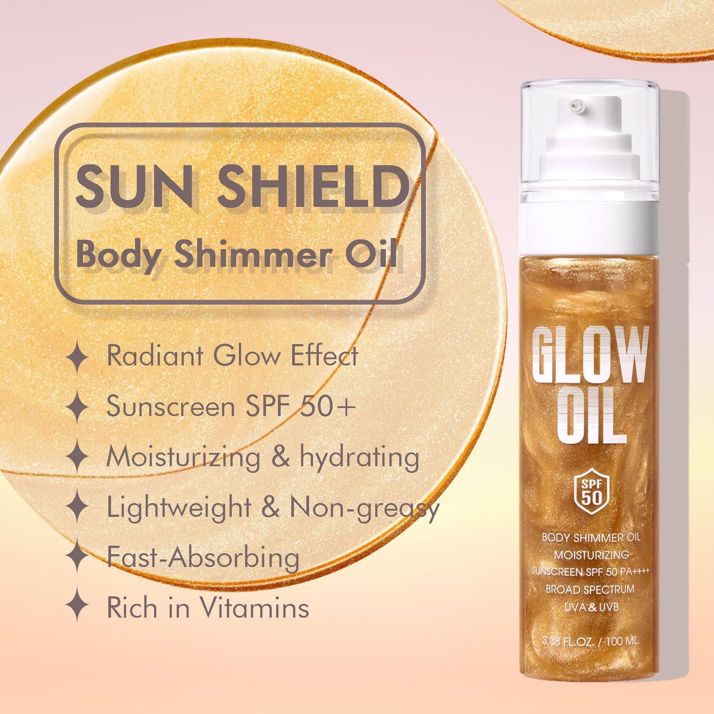 Body Glow Oil, Broad Spectrum SPF 50, Glitter Shimmer Sunscreen Body Oil Lotion with Sequin Mica, Lightweight Non-Sticky Moisturizer with Coconut Beauty and Personal Care BEFIVECOK