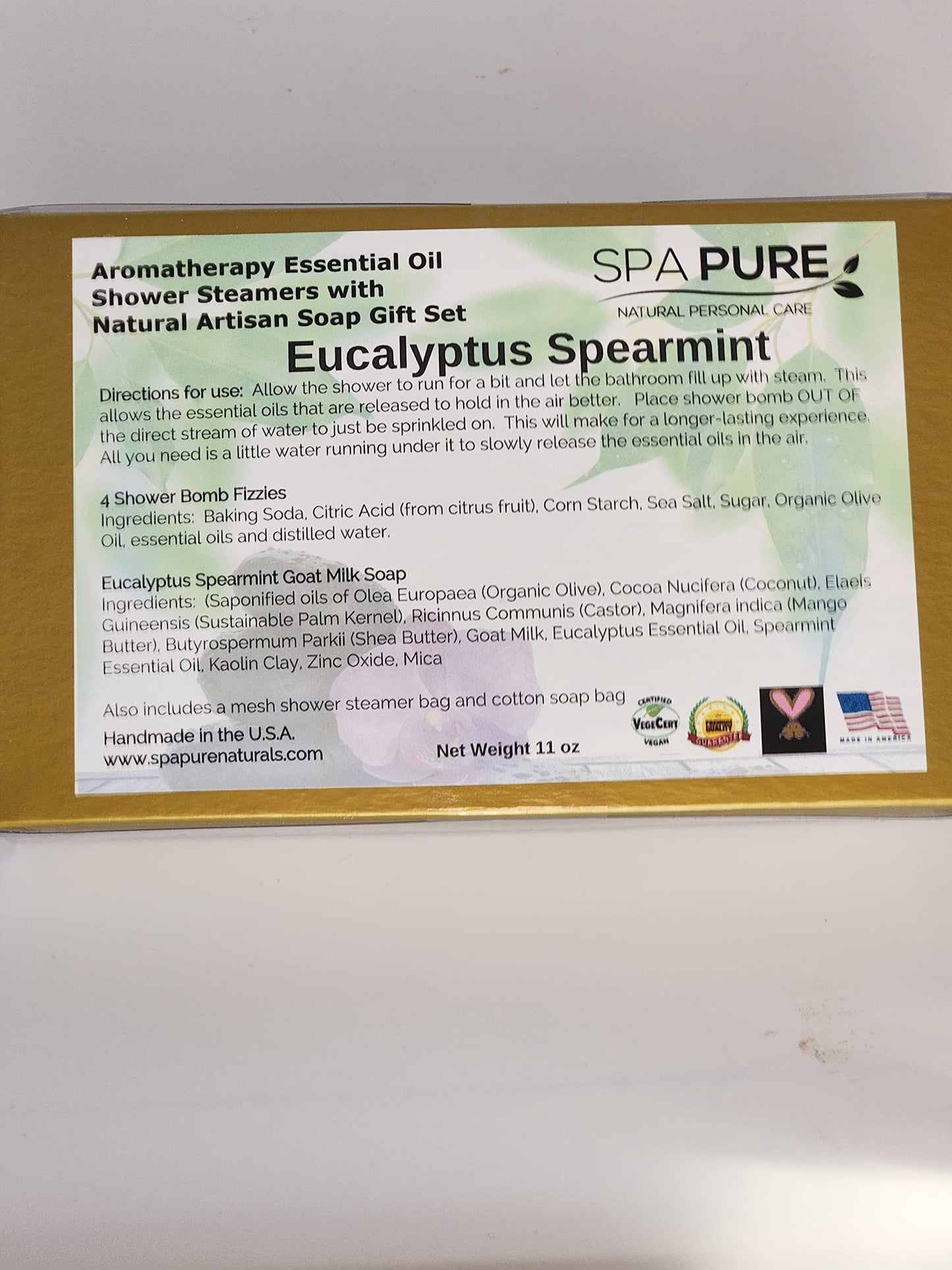 Spa Pure Aromatherapy Gift Set: Eucalyptus Spearmint Artisan soap, 4 Shower Steamers, made with plant based ingredients, steamer bag & soap bag Beauty and Personal Care Spa Pure