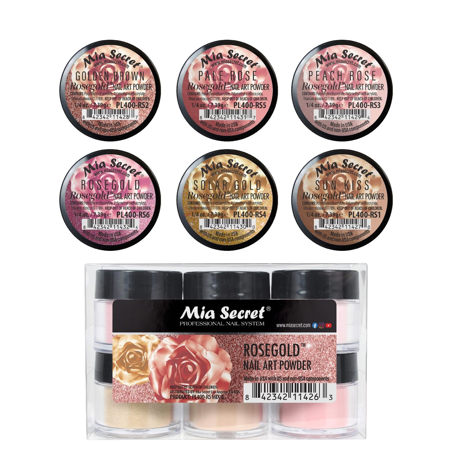 Mia Secret Colored Acrylic Nail Art Powder Collection - Rosegold, 6PC Beauty & Personal Care Mia Secret