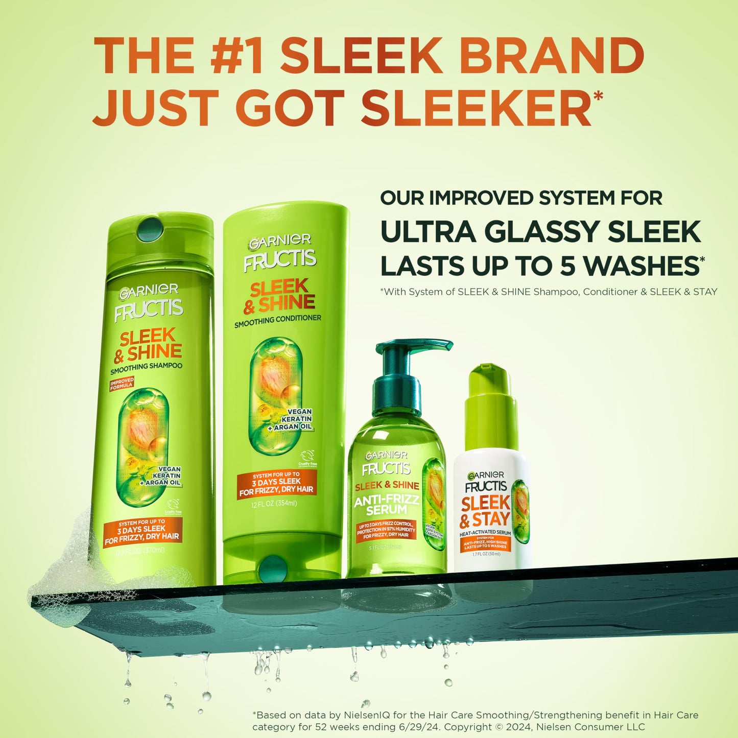 Garnier Fructis Sleek & Shine Full + Travel Size Shampoo (12.5 & 3 Fl Oz) + Conditioner (12 & 3 Fl Oz) Set for Frizzy, Dry Hair, Plant Keratin + Argan Beauty & Personal Care Garnier