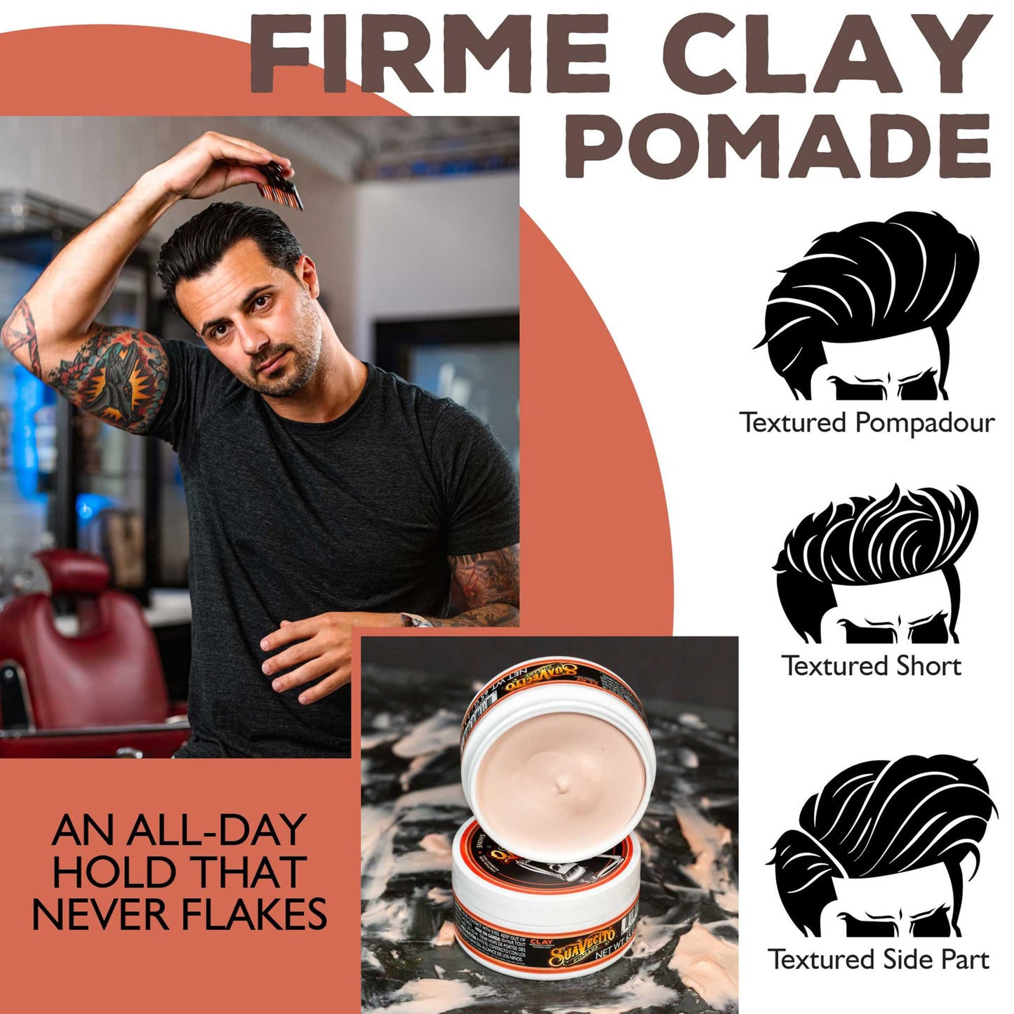 Suavecito Pomade Firme Clay for Men - Strong Hold, Low Shine Matte Finish - Professional Hair Styling Clay for Added Volume and Definition - 2.3 oz Beauty & Personal Care Suavecito