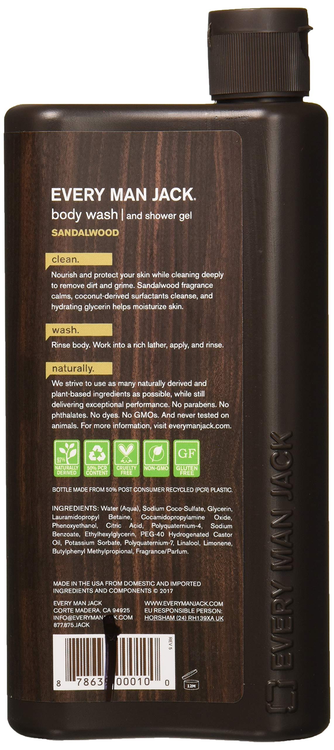 Every Man Jack Body Wash And Shower Gel 16.9 Ounce Sandalwood (499ml) (2 Pack) Beauty & Personal Care Every Man Jack