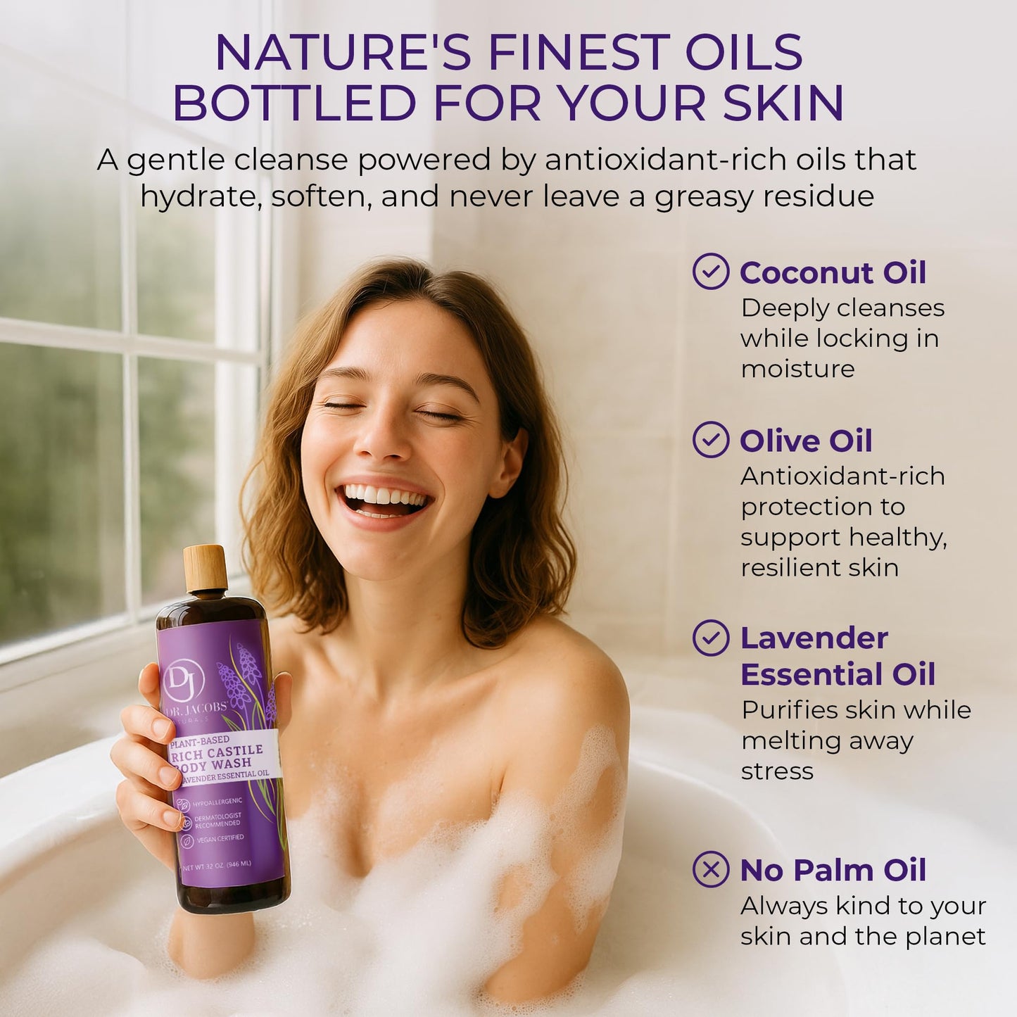 Dr. Jacobs Naturals Castile Lavender All-Natural Body Wash for Moisturizing Dry and Sensitive Skin with Plant-Based Ingredients with Pump - 32 Ounce Beauty & Personal Care DR.JACOBS NATURALS
