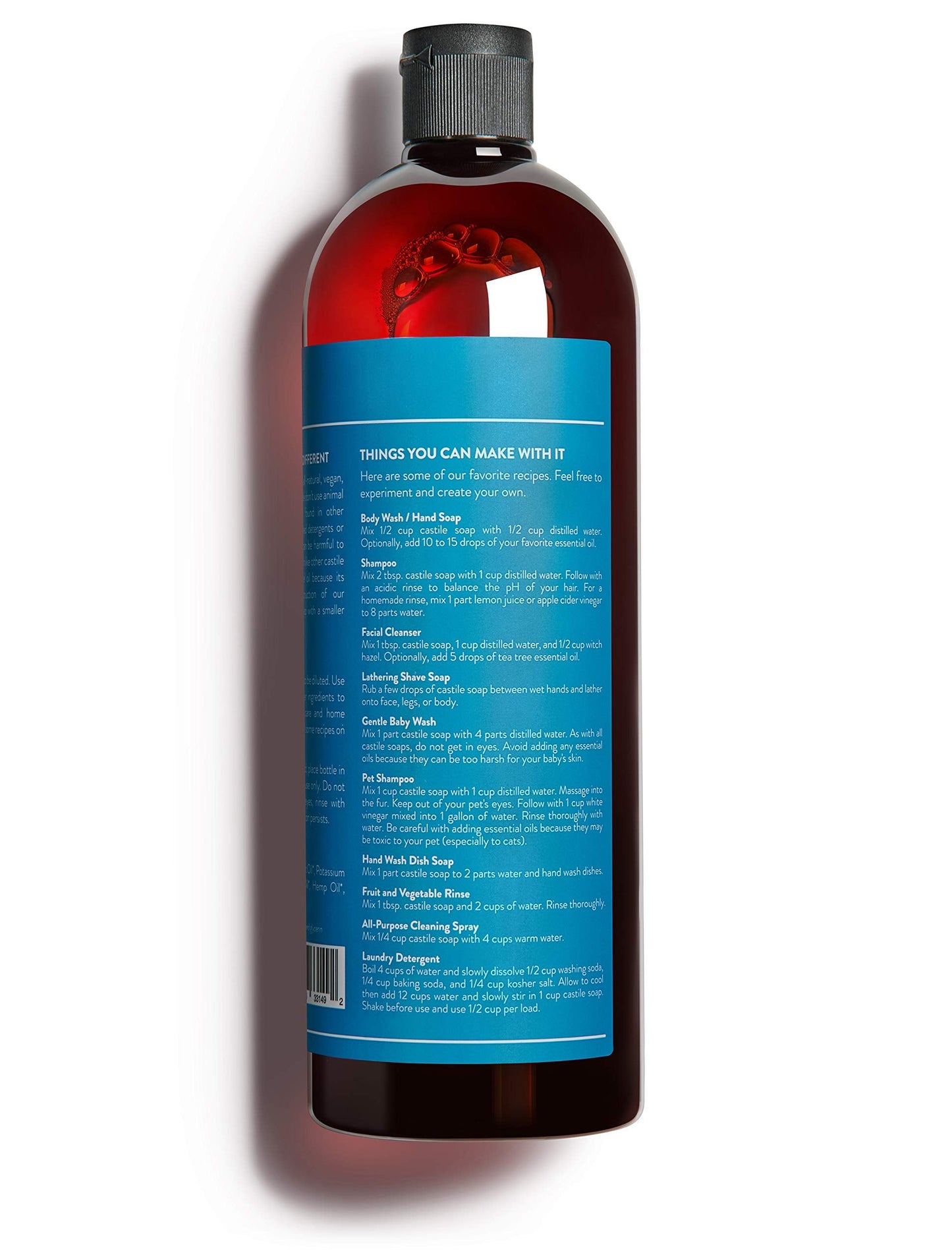 Cove Castile Soap Unscented - 1 Liter / 33.8 fl oz - Organic Argan, Jojoba, and Hemp Oils Beauty & Personal Care Cove