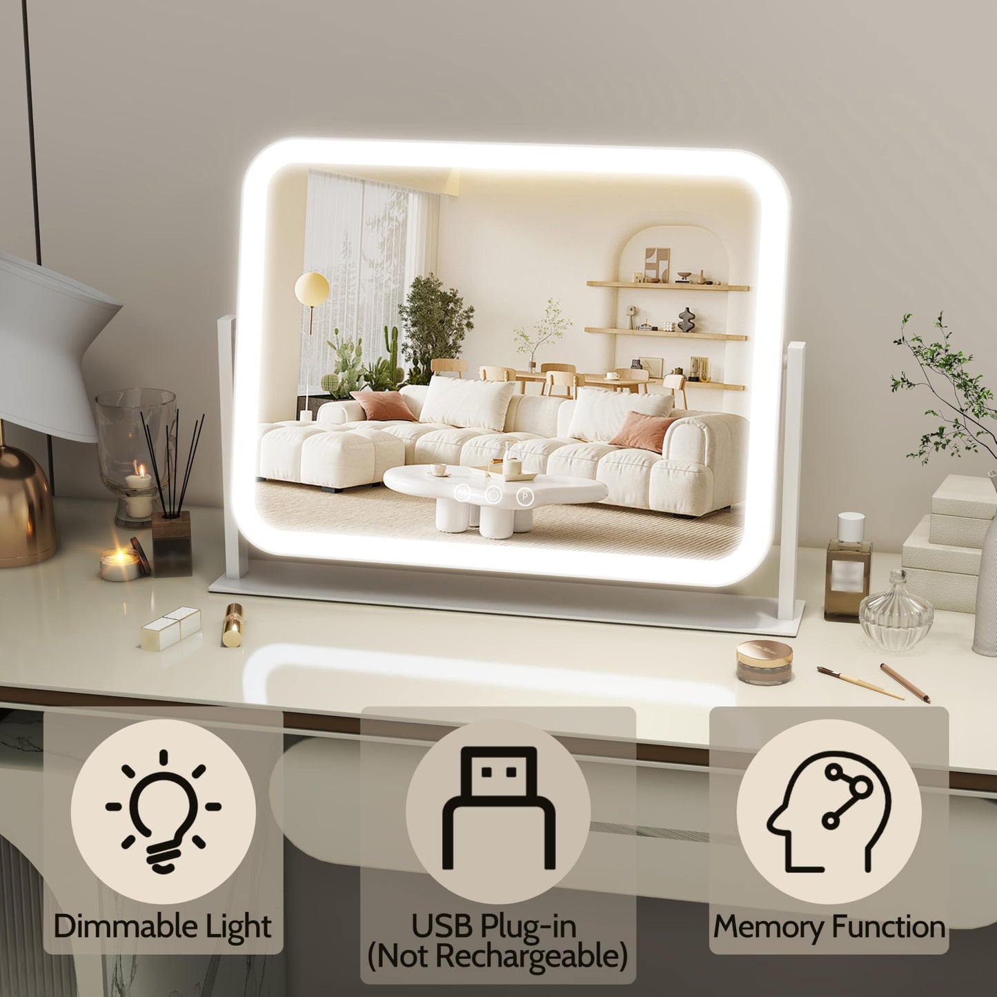 ROLOVE Lighted Makeup Mirror, 17"x13" Vanity Mirror with Lights, 10X Magnification, Gifts for Women, 3 Color Lighting Modes, Smart Touch Control, 360° Beauty and Personal Care ROLOVE