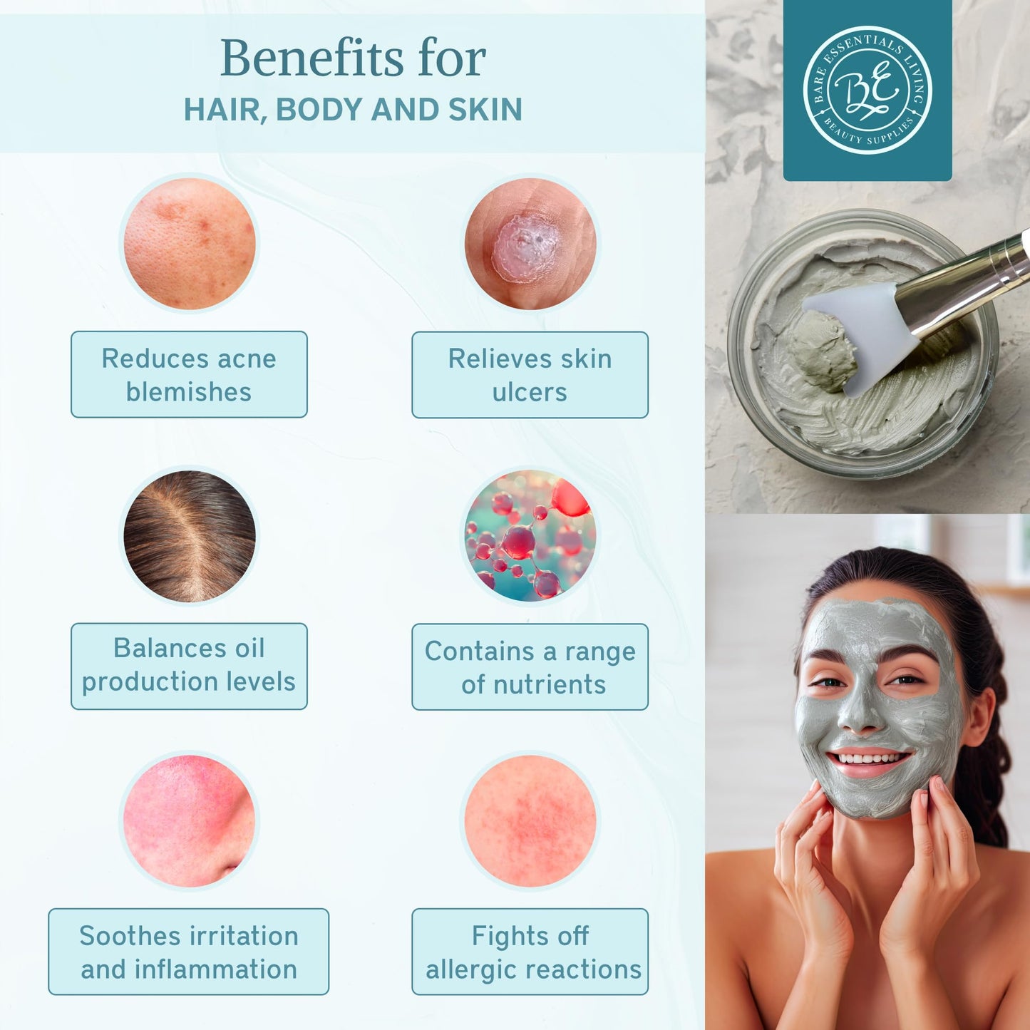 Bare Essentials Living - Bentonite Clay Powder (2lbs) Face Clay Mask, Bentonite Clay Detox for Skin, Clay Powder for Seed Bombs, Detox Bath, Cosmetic Beauty & Personal Care Bare Essentials Living