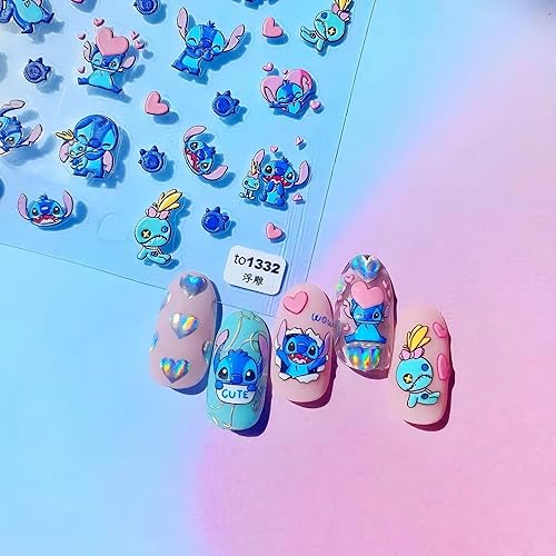 Dedyel 5D Embossed Cute Nail Art Stickers Cartoon Kawaii Design Anime Self Adhesive Nail Stickers for Women Kids Girls Nails Art Decorations Beauty & Personal Care Dedyel