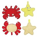Bleu Bath (2 Pack) Animal Body Scrubber Natural Linen Shower Ball for Toddler Kids Gentle Exfoliating Bath Sponge Loofah Pouf in Yellow Starfish Red Beauty & Personal Care Bleu Bath