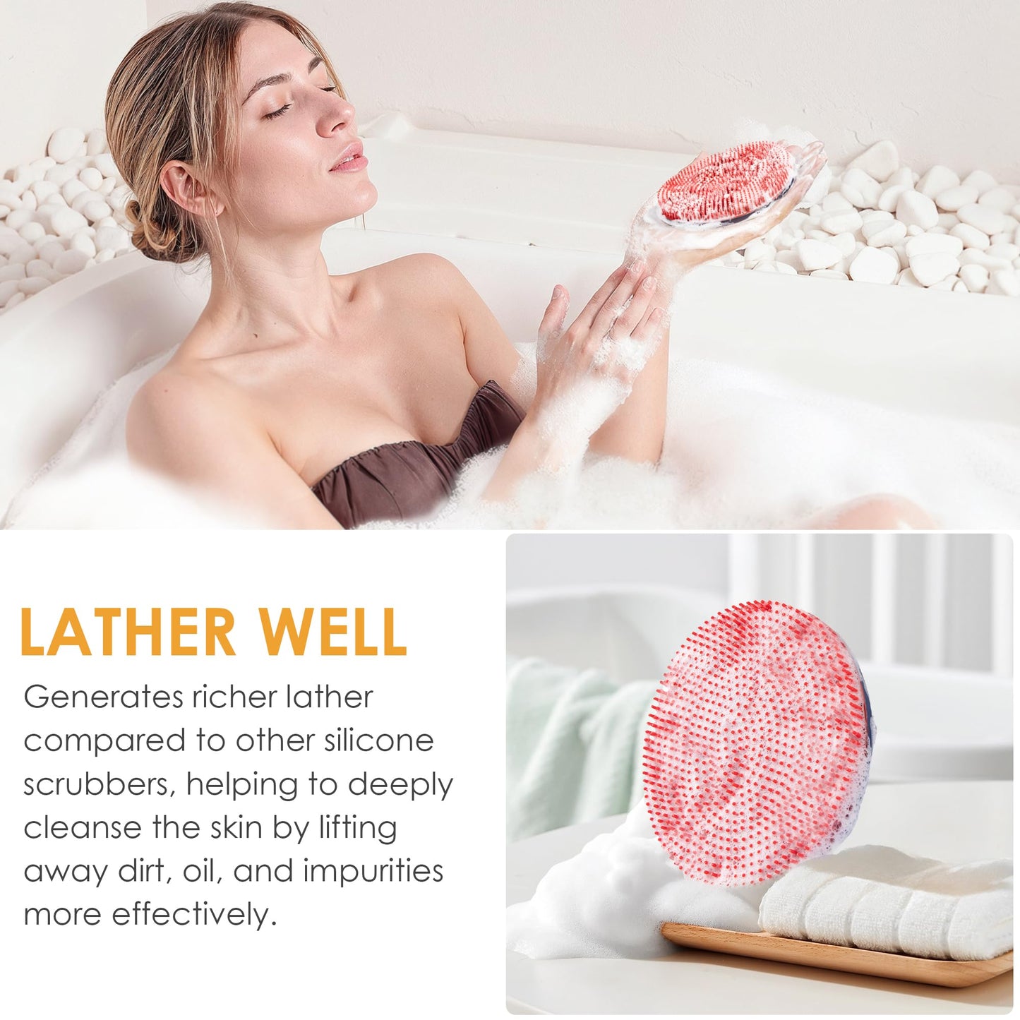 INNERNEED Magnetic Silicone Body Scrubber, Hygienic Shower Brush, Red Beauty and Personal Care INNERNEED