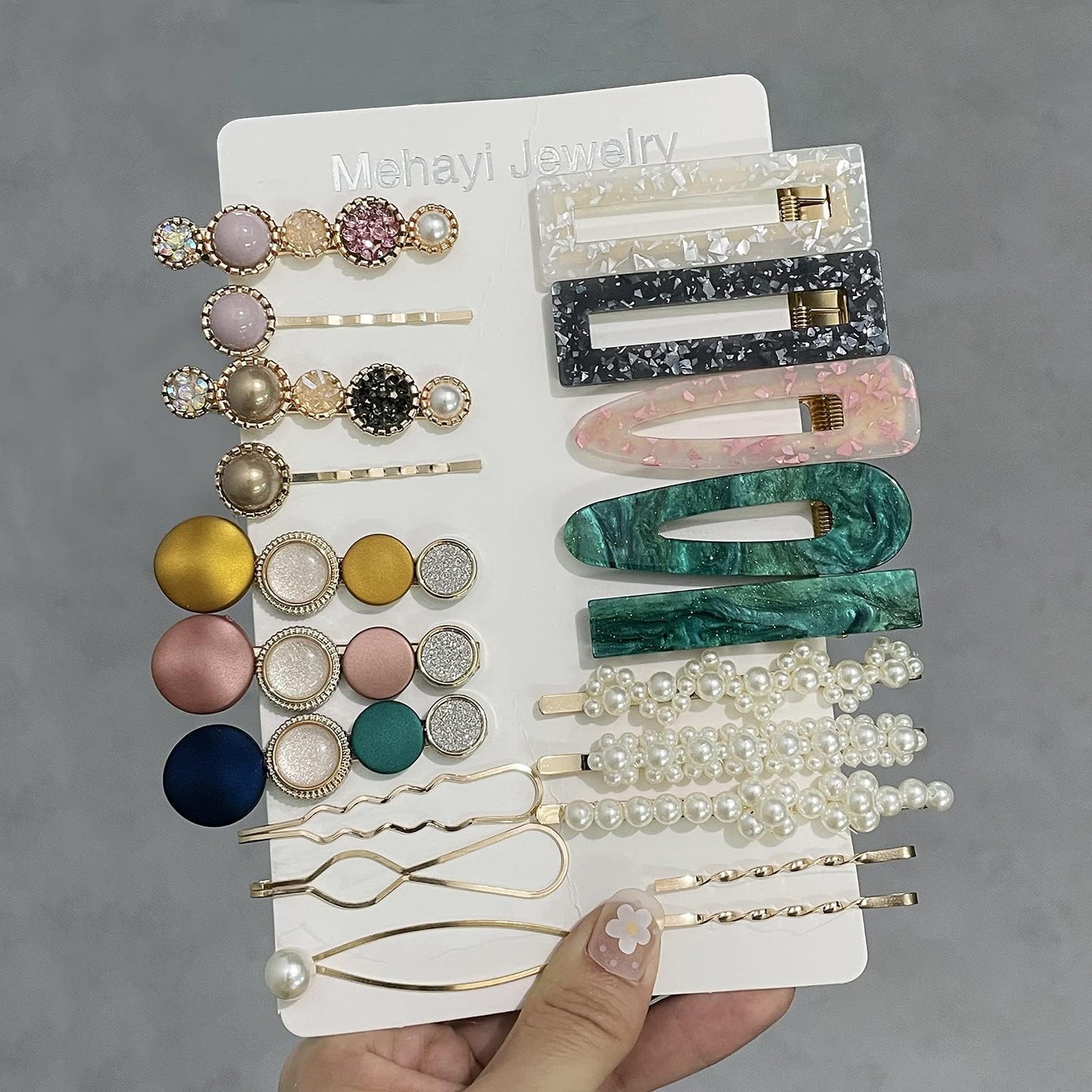 Mehayi 20 PCS Macaron Pearl Acrylic Resin Fashion Hair Clips Set, Cute Hair Barrettes Bobby Pins, Boho Fancy Hairpin Accessories Headwear Styling Beauty & Personal Care Mehayi