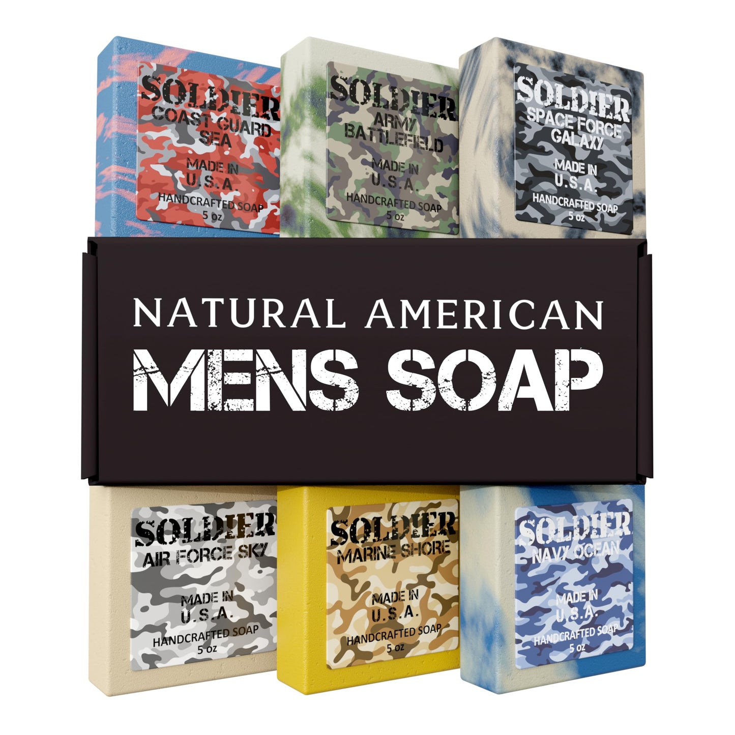 NATURAL AMERICAN SOLDIER Mens Bar Soap - Masculine Scents, 100% Natural Soap for Men - Essential Oils, Organic Shea Butter - Made in USA, Man Body Beauty & Personal Care NATURAL AMERICAN