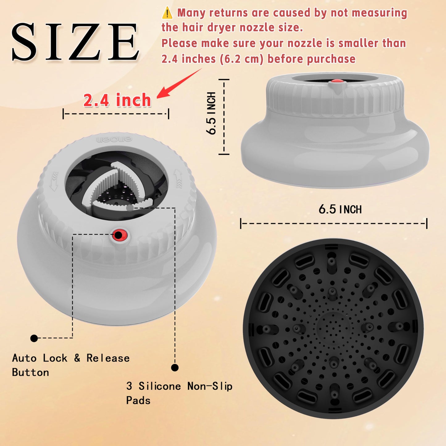 LIGOLIG Hair Difuser Attachment Universal Diffuser Hair Dryer for 1.4-inch to 2.4-inch Blow Dryer, Hair Diffuser for Curly Hair and Natural Wavy Hair Beauty and Personal Care LIGOLIG