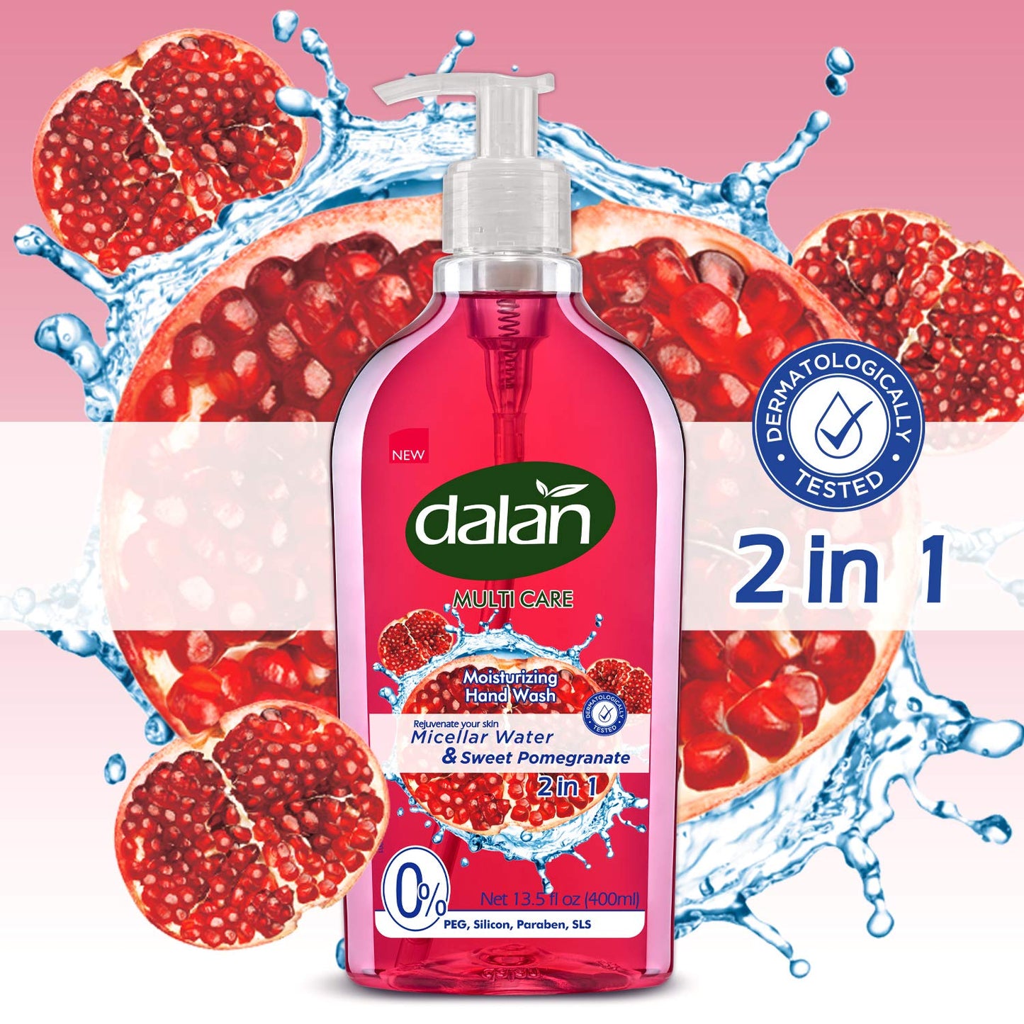 Dalan Sweet Pomegranate Multicare Ultra Moisturizing Liquid Hand Soap for Normal and Dry Hands Fresh Clean and Soft Feeling (13.5 Fl Oz / 400 mL (Pack Beauty & Personal Care Dalan