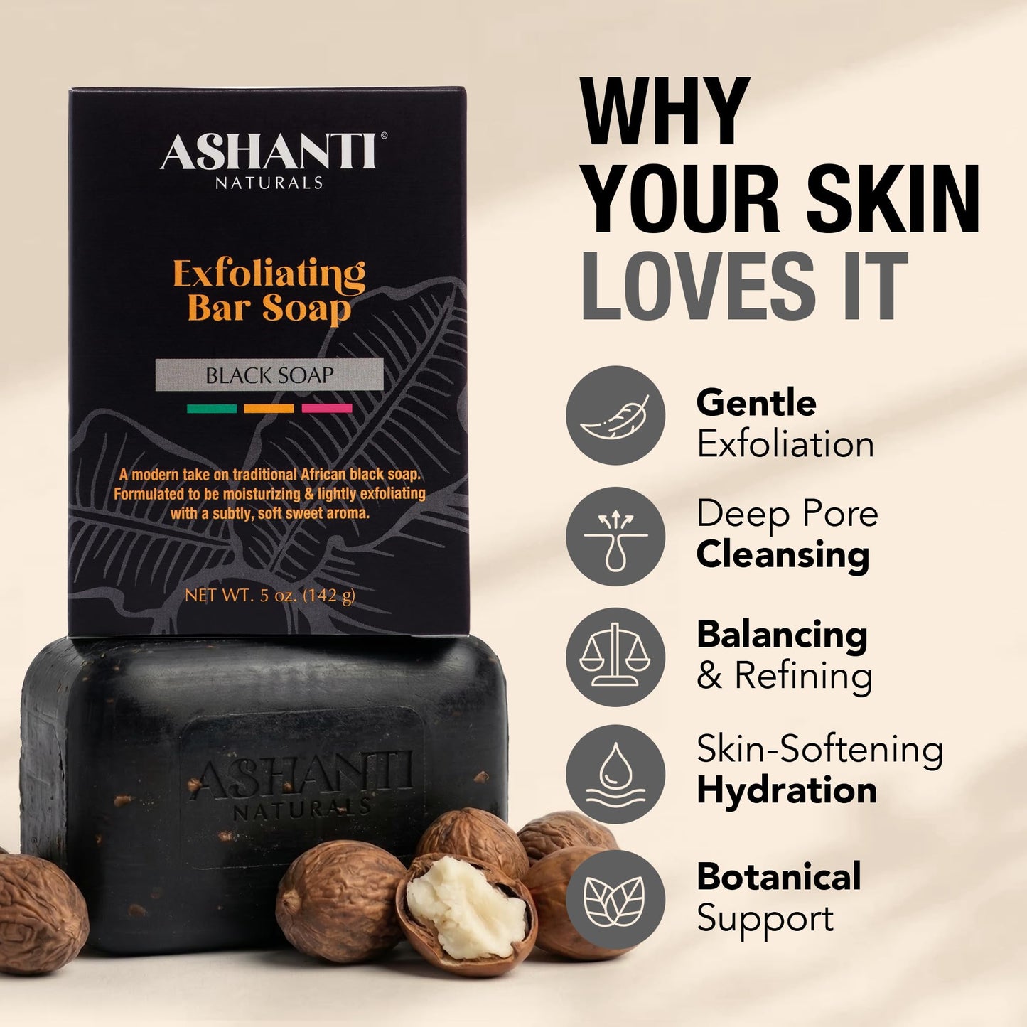 Ashanti Naturals Black Soap Bar | Exfoliating Natural Soap with Shea Butter, Jojoba Oil & Oatmeal for Women & Men - 5 oz Beauty & Personal Care Ashanti Naturals