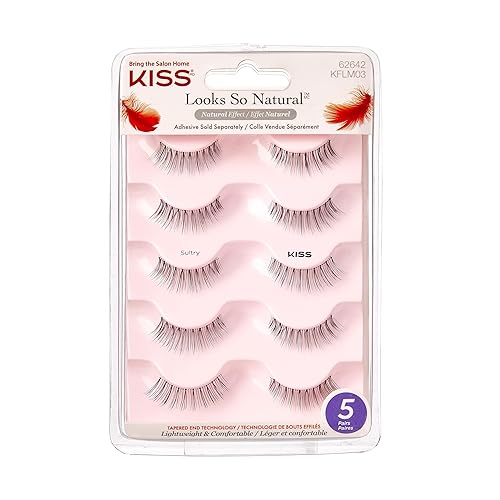 KISS Looks So Natural, False Eyelashes, 'Sultry', 12 mm, Includes 5 Pairs Of Lashes, Contact Lens Friendly, Easy to Apply, Reusable Strip Lashes Beauty & Personal Care KISS