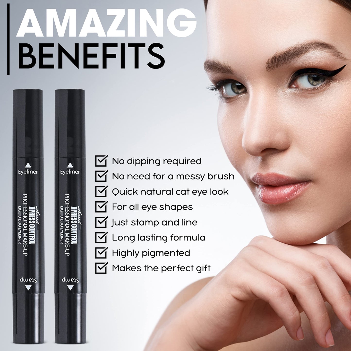 Secret Xpress Control Winged Eyeliner Stamp Waterproof Long Lasting Liquid Black Pen Cat Eye Matte Eye Makeup (Black - 2 Pack) Beauty & Personal Care Secret Xpress Control