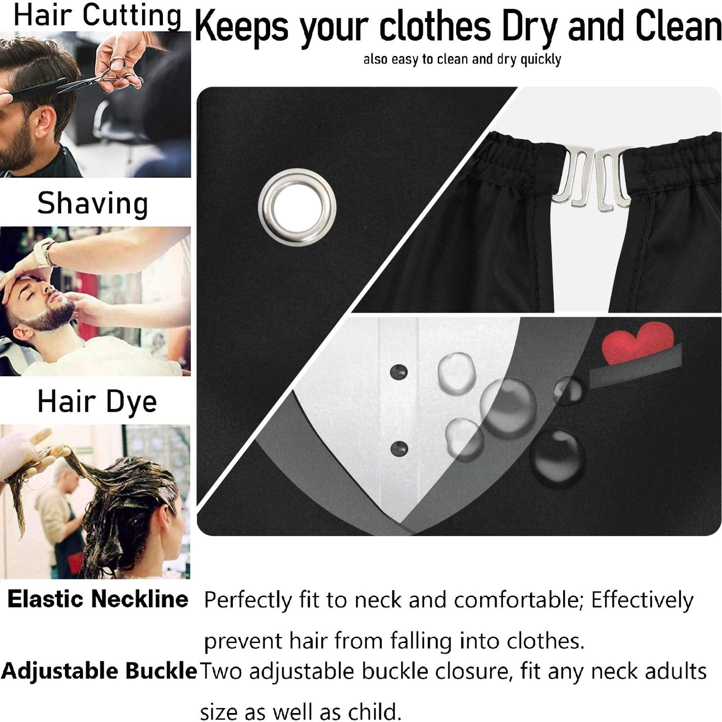 visesunny Tuxedo With Bow Tie Barber Cape Anti-Static Hair Cutting Cape with Snap Closure Professional Salon Polyester Beard Shaving Bib Beauty and Personal Care visesunny