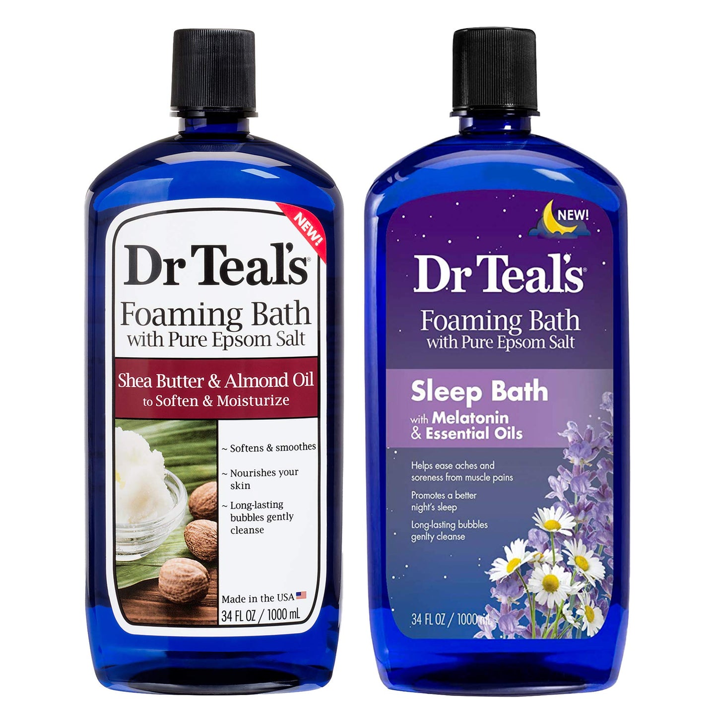 Dr. Teals Foaming Bath Variety Gift Set (2 Pack, 34oz Ea) Shea Butter & Almond Oil, Melatonin Sleep Bath - Essential Oils Blended with Pure Epsom Salt Beauty and Personal Care Dr Teal's