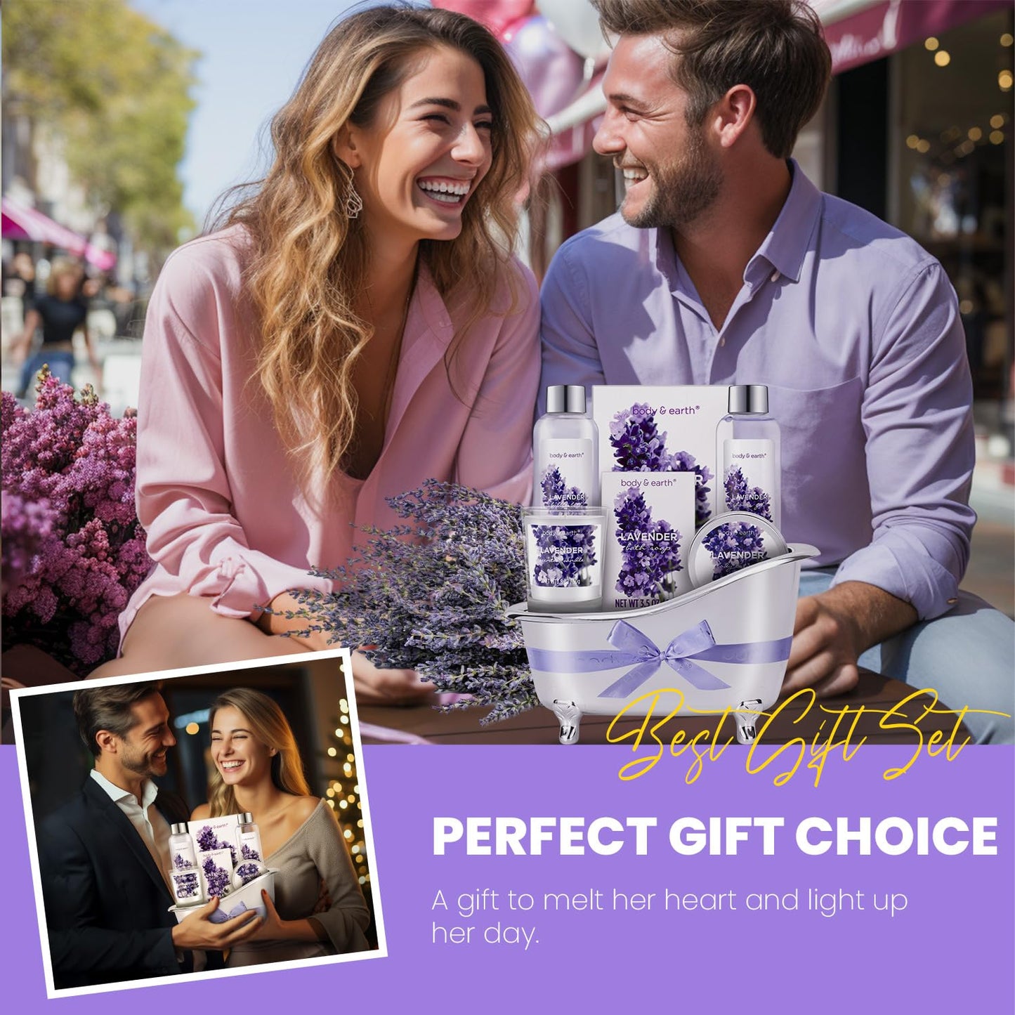 Gift Set for Women Body & Earth Gifts Set Lavender Gift Baskets For Women Bath Sets with Bubble Bath Body Lotion Scented Candle Mother‘s Day Gifts Beauty & Personal Care BODY & EARTH