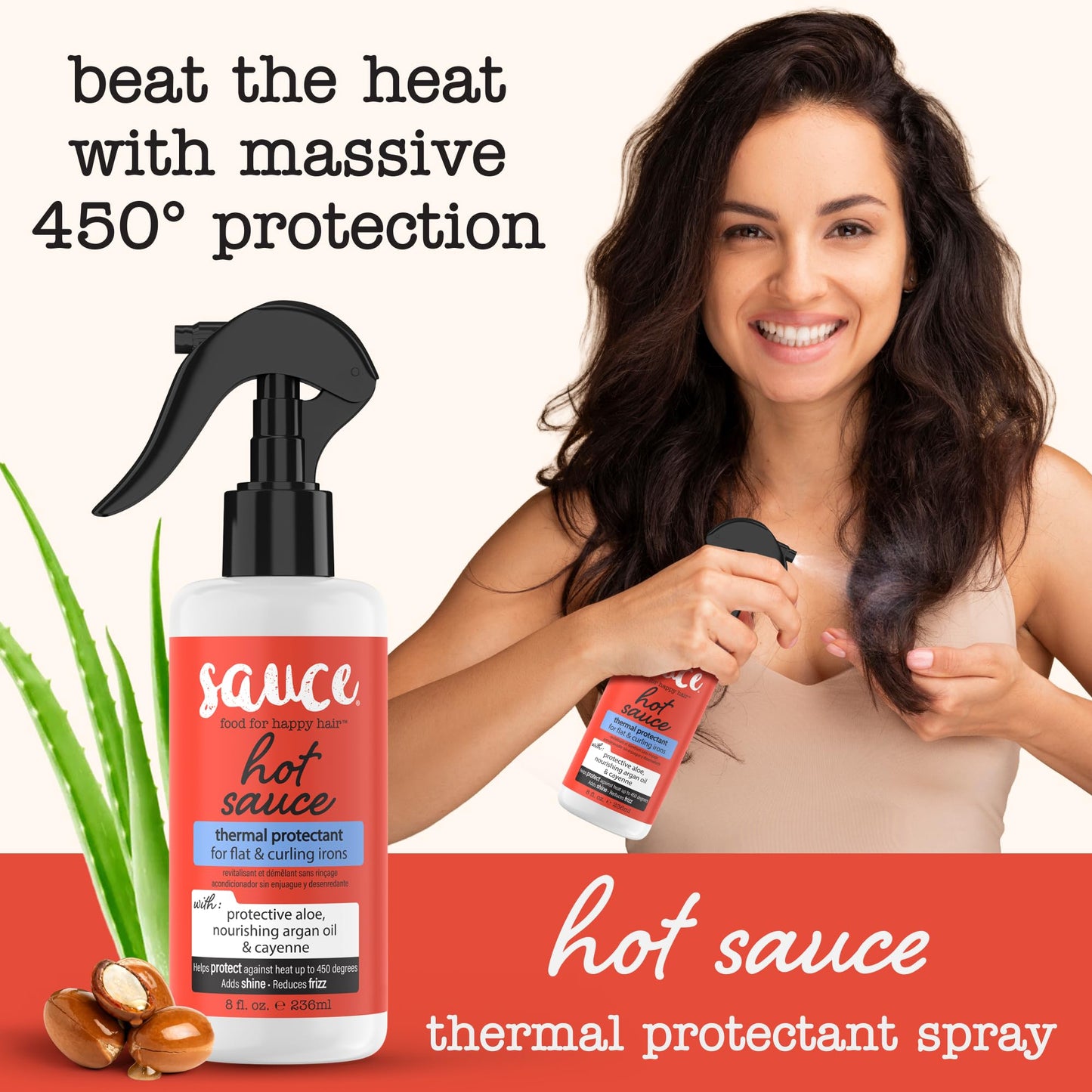 SAUCE BEAUTY Hair Heat Protectant Spray (8 Fl Oz) Hot Sauce Thermal Protectant Spray with Argan Oil, Aloe & Cayenne, Anti Frizz & Adds Shine, Blow Dry Beauty & Personal Care SAUCE BEAUTY