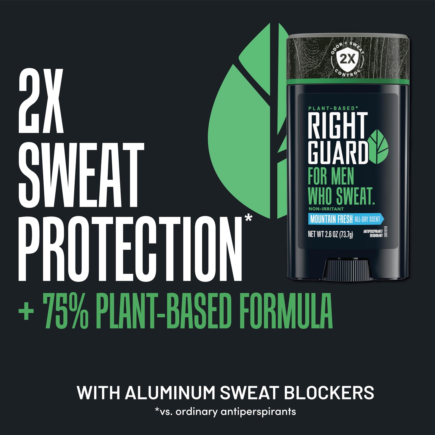 Right Guard Plant-Based Antiperspirant with Aluminum Sweat Blockers Invisible Solid Mens Deodorant, Mountain Fresh Scent, 2X Sweat Protection, 72HR Beauty and Personal Care Right Guard