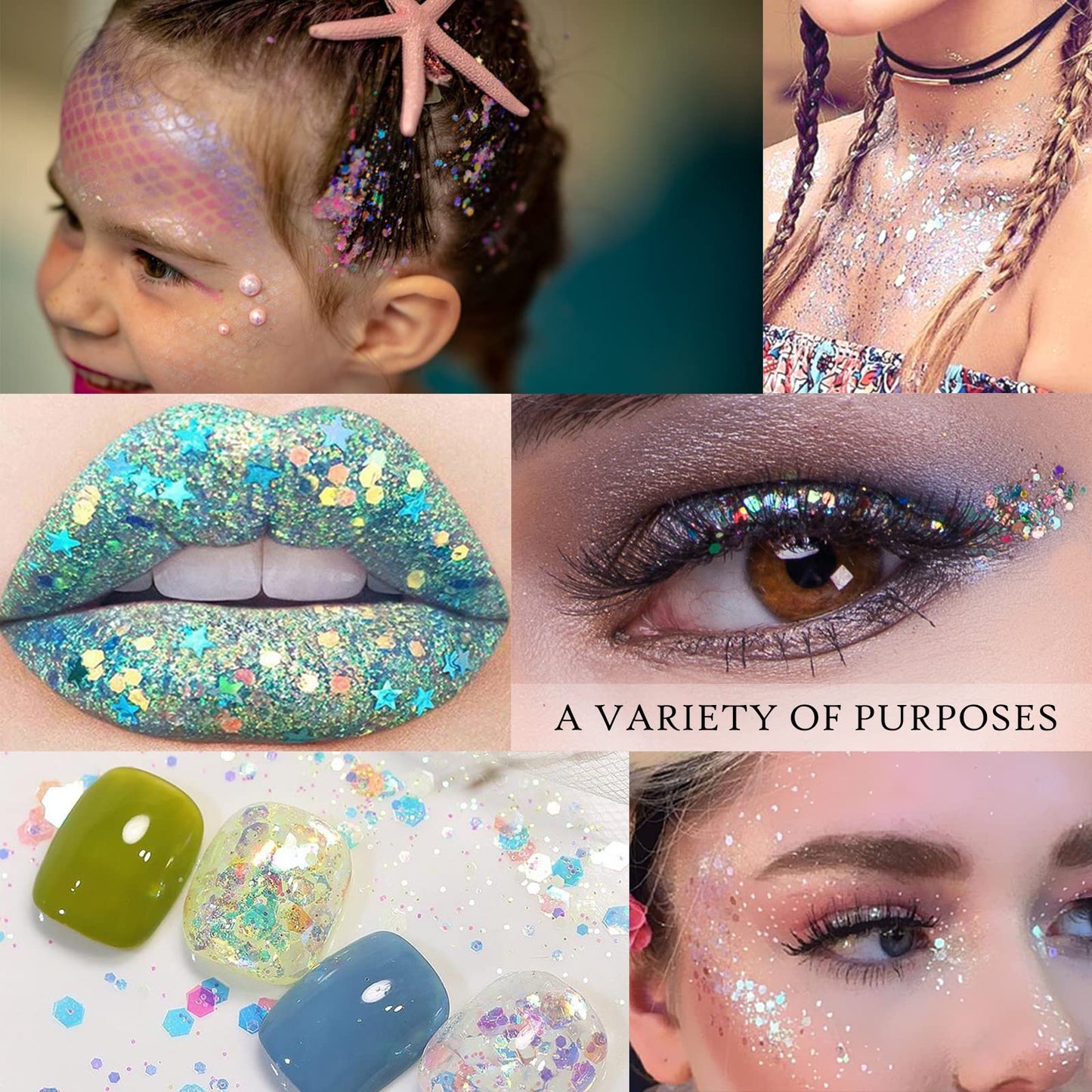 Ownest 12 Colors Holographic Chunky Glitter Gel Set, Christmas Party Makeup Face Body Eye Lips Hair Nail Cosmetic Festival Chunky Glitter Eyeshadow Beauty & Personal Care Ownest