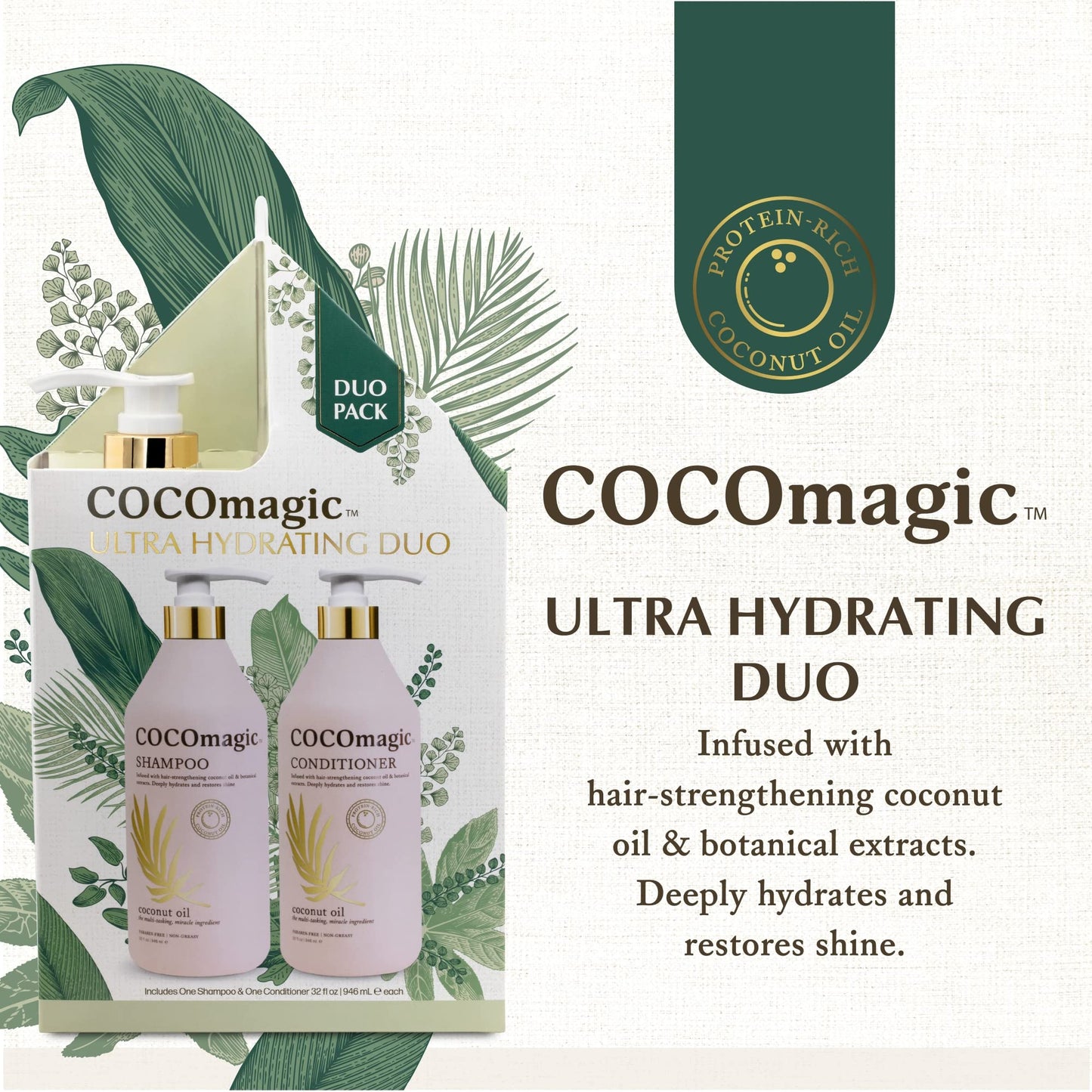 CocoMagic Shampoo and Conditioner Duo - Infused with Coconut Oil & Botanical Extracts - Deeply Hydrates and Restores Shine (32 oz) Beauty & Personal Care Cocomagic