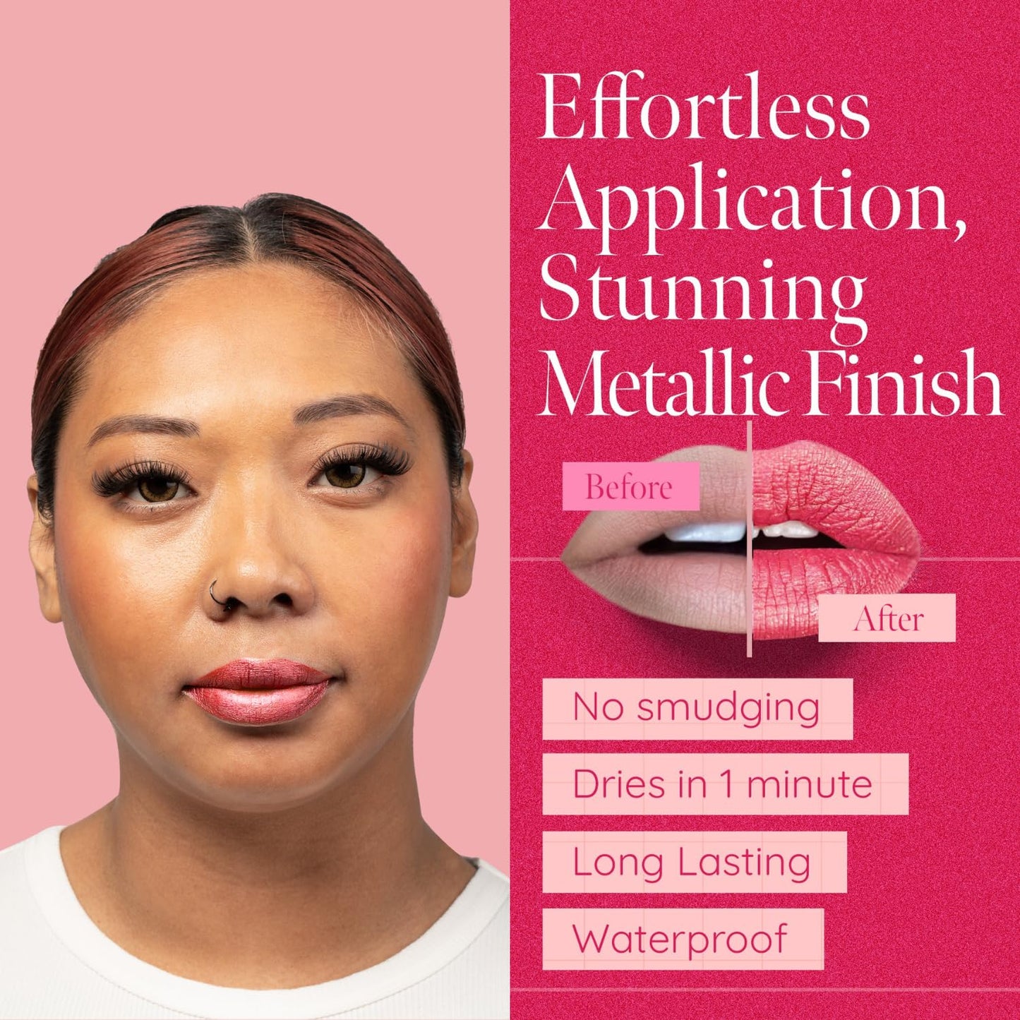 Aromi Metallic Liquid Lipstick | Peachy Pink, Coral Lip Color with Shimmery Finish, Long-lasting, Vegan, Cruelty-free, Smudge Proof, Gluten Free (Rose Beauty & Personal Care Aromi