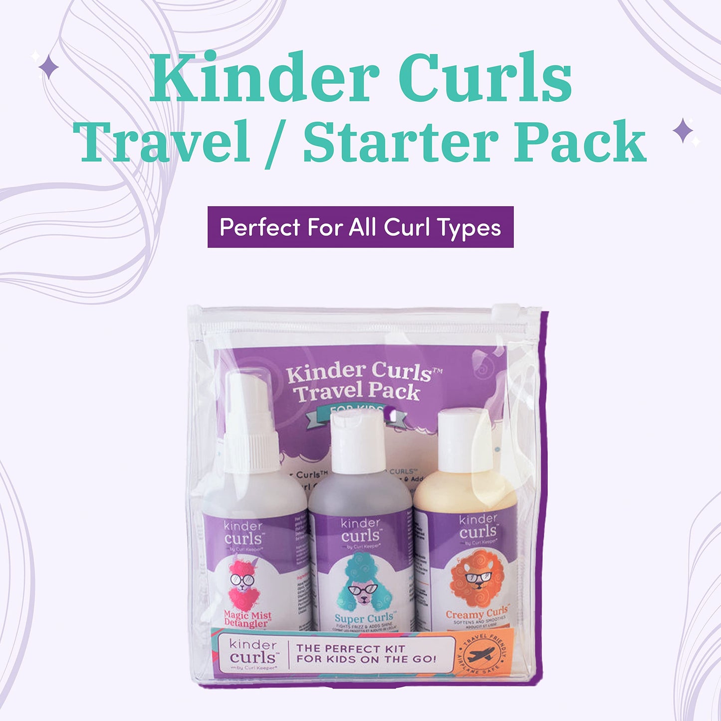 CURL KEEPER - Kinder Curls Kinder Travel Set - Complete Children's Hair Care Travel Set to Detangle, Define, and Soften Curly Hair (3.4 oz / 100 ml) Beauty & Personal Care Curly Hair Solutions