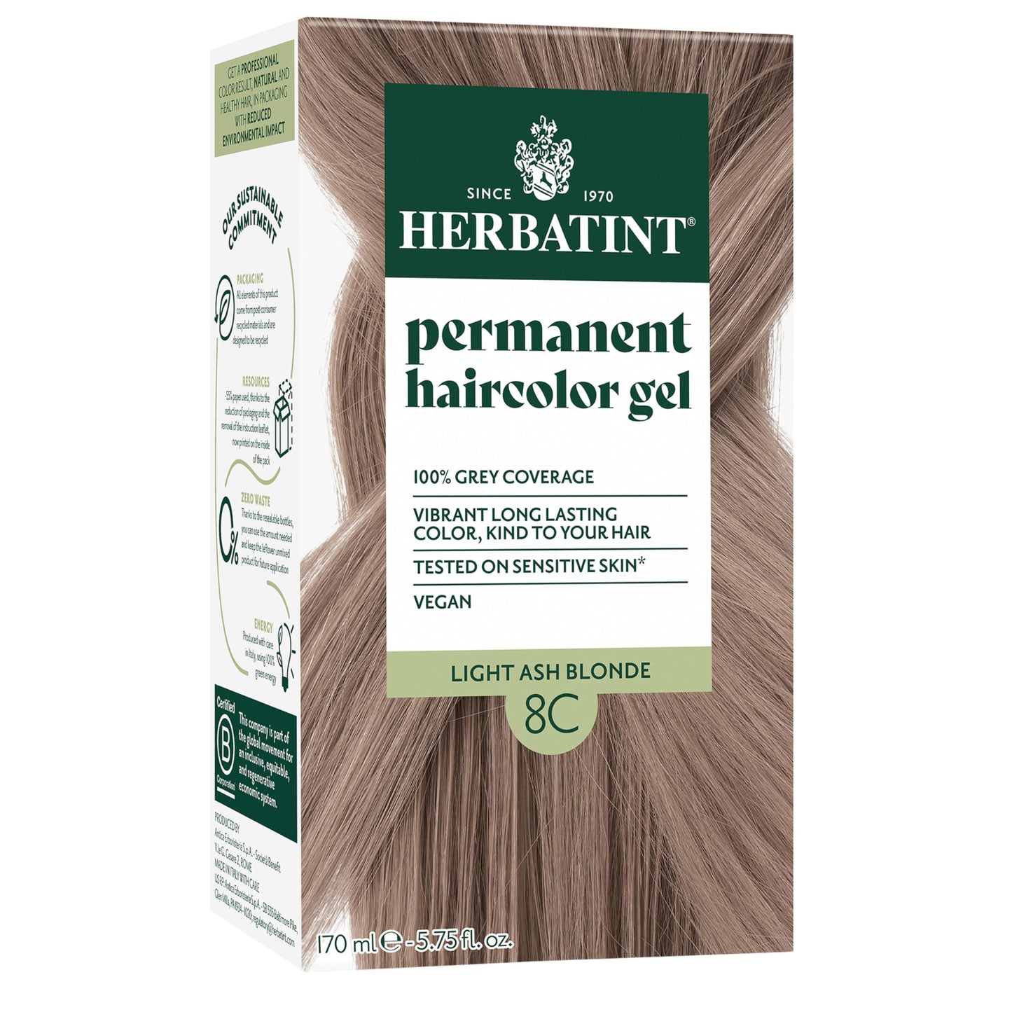 Herbatint Permanent Hair Dye For Women - 8C Light Ash Blonde - For Up To 100% Gray Coverage of Resistant Gray Hair - Ammonia-Free, Alcohol-Free Beauty & Personal Care Herbatint