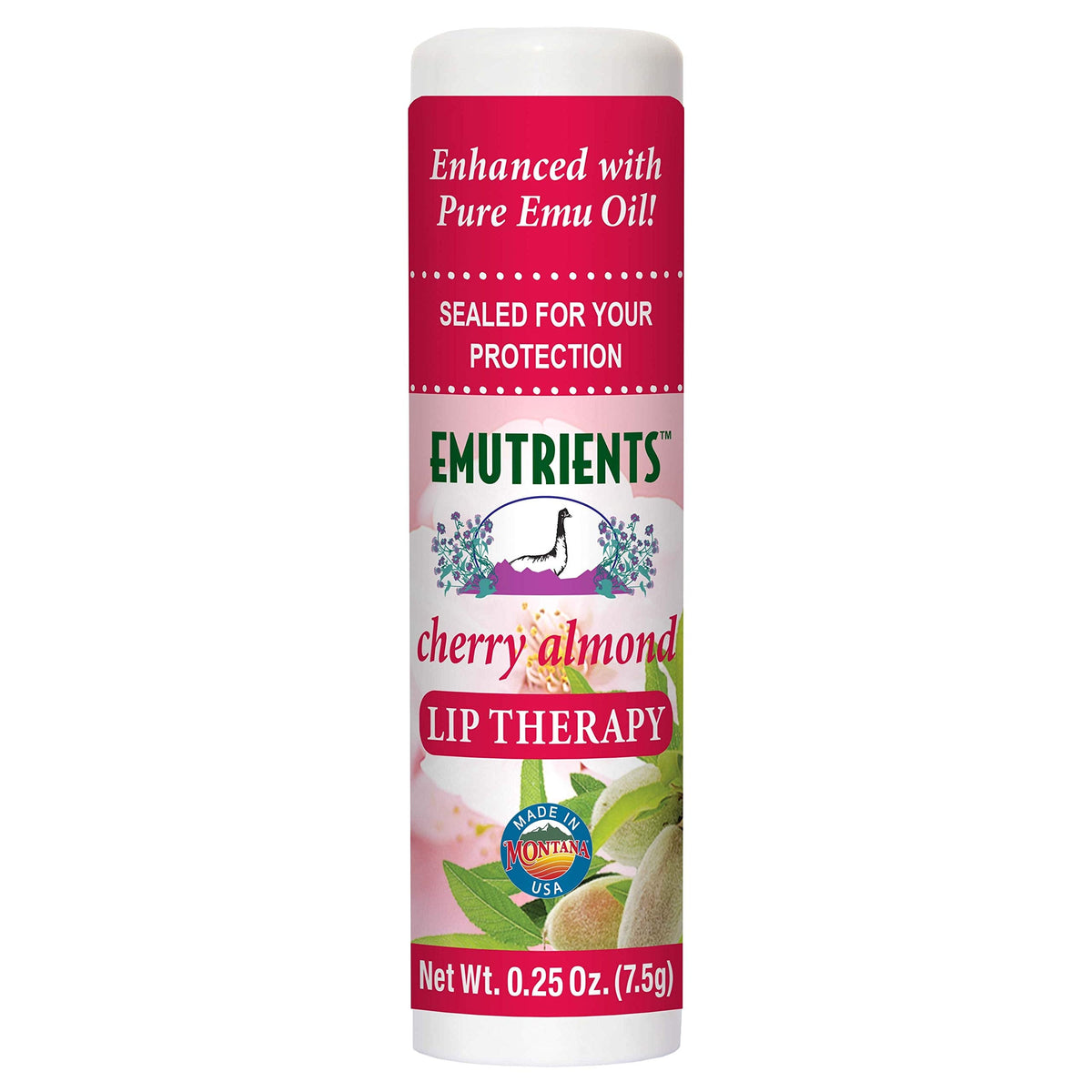 Montana Emu Ranch - Lip Therapy Lip Balm - 0.25 Ounce - Cherry Almond Flavor - Made with Pure Emu Oil Beauty & Personal Care Montana Emu Ranch