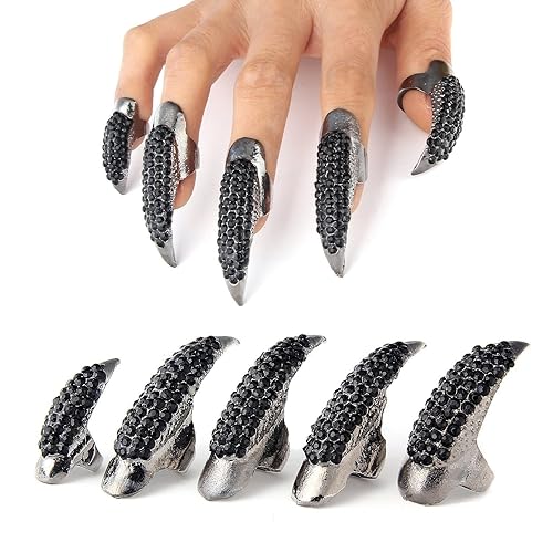 10 Pcs Halloween Costume Fake Finger Claws - Gothic Punk Cosplay Nail Rings - Sparkling Crystals Paved Party Accessories for Girls Women Men - Witch Beauty & Personal Care Bestga