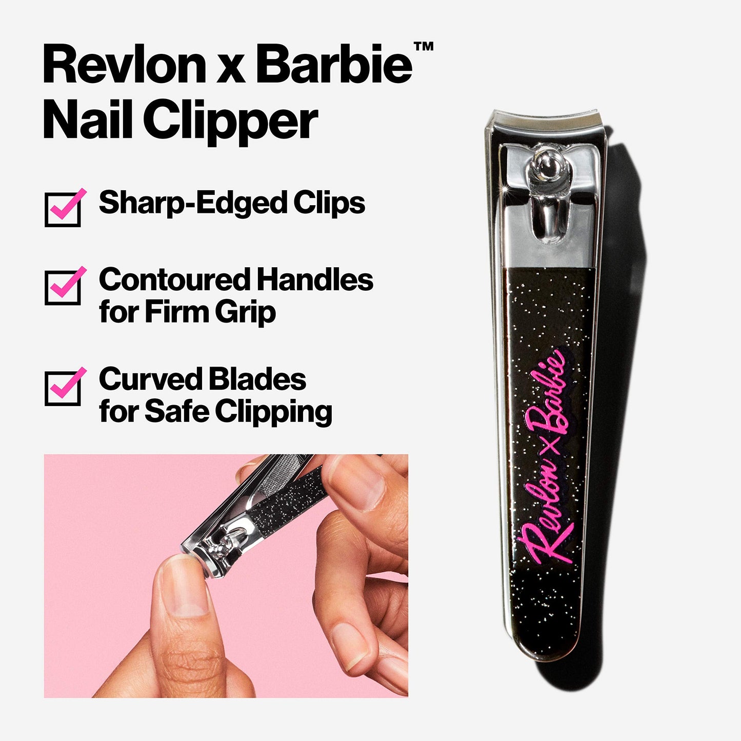 Revlon x Barbie Nail Clipper, Stainless Steel Non-Corrosive Mess Free Curved Blade Fingernail Toenail Cutter Beauty & Personal Care REVLON