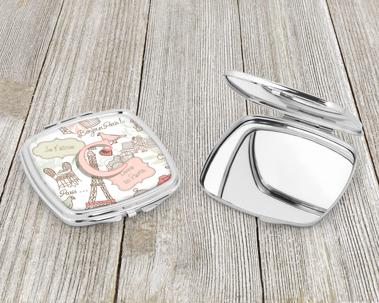 Caroline's Treasures CJ2002-CSCM Letter C Love in Paris Pink Compact Mirror Decorative Travel Makeup Mirror for Women Girls Gifts Pocket Makeup Mirror Beauty & Personal Care Caroline's Treasures