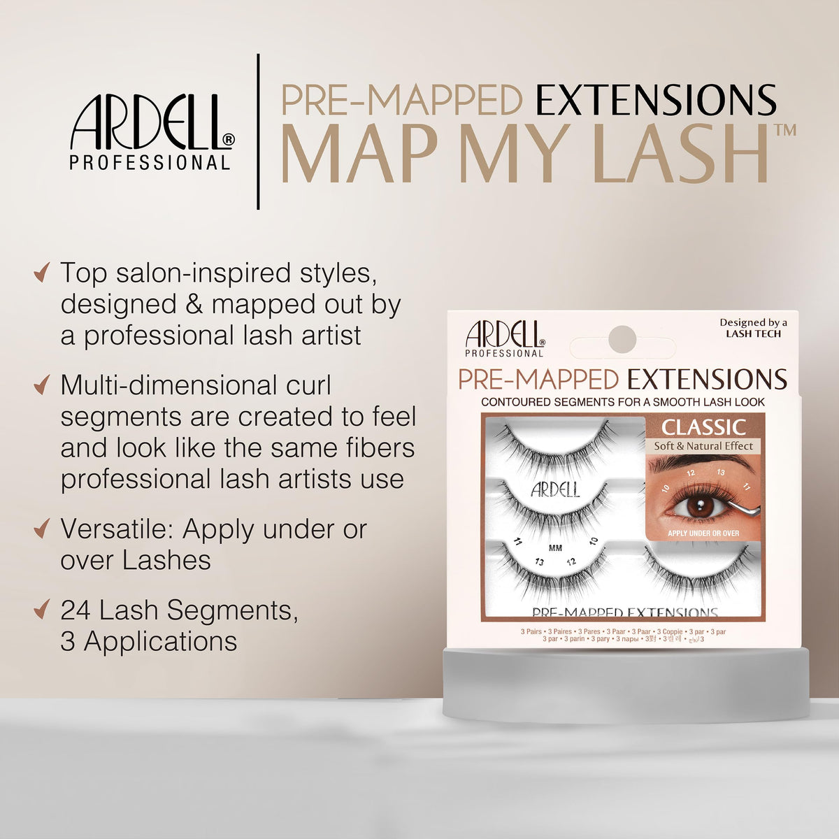 Ardell Pre-Mapped Eyelash Extensions - False Lashes Classic, Reusable Segmented Lash Strips, Natural-Looking Lash Extensions