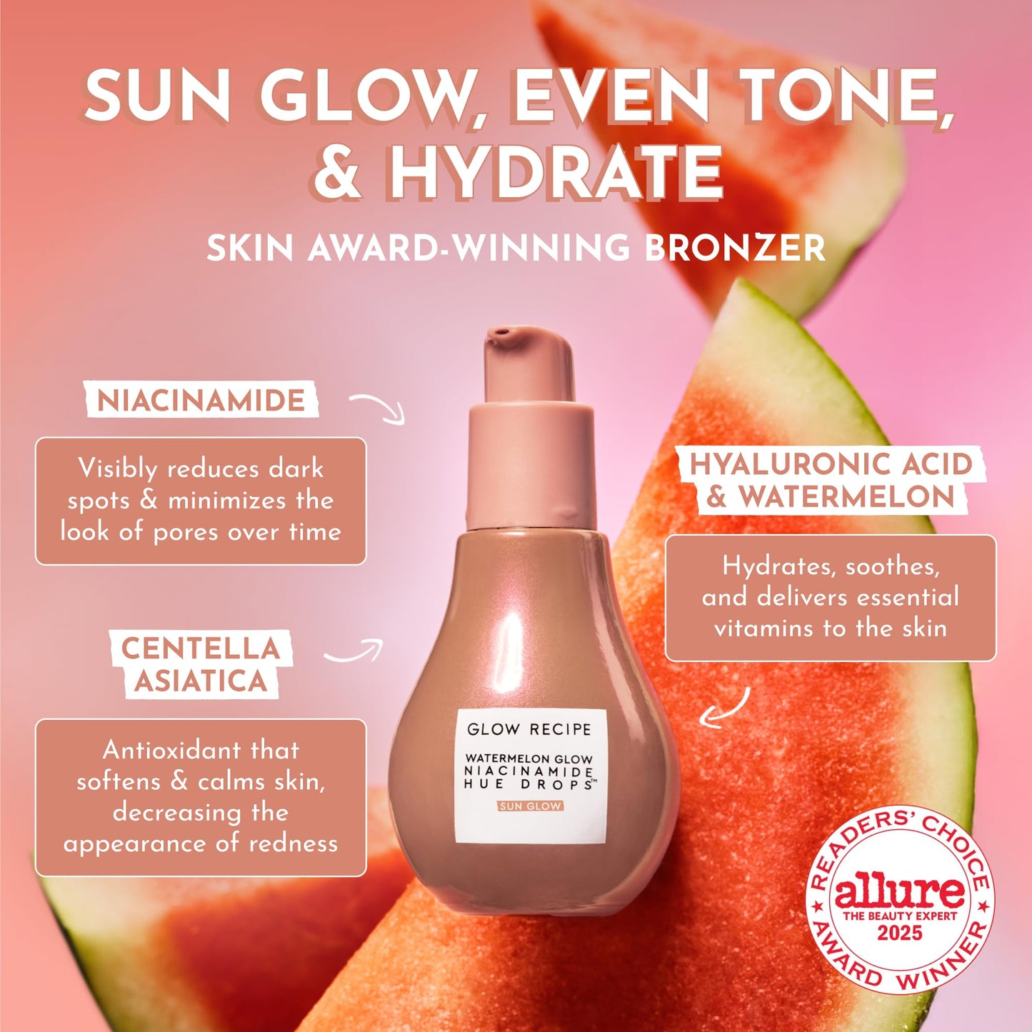 Glow Recipe Hue Drops Bronzing Drops, Tinted Face Serum, Glow Primer + Liquid Highlighter, Niacinamide + Hyaluronic Acid, Radiant Warm Glow, Sunglow Beauty & Personal Care Glow Recipe