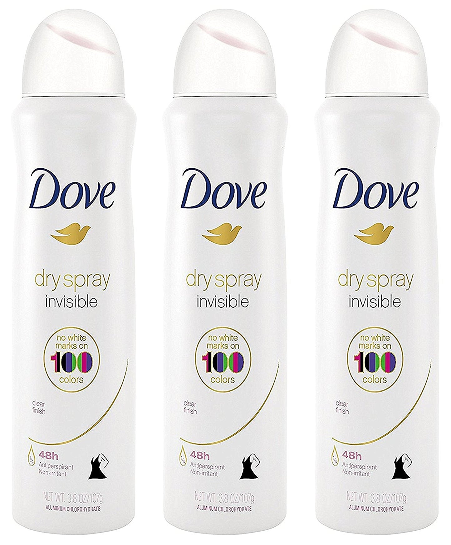 Dove Antiperspirant Dry Spray - Invisible - Clear Finish - 3.8 OZ (107 g) Per Can - Pack of 3 Cans Beauty and Personal Care Dove