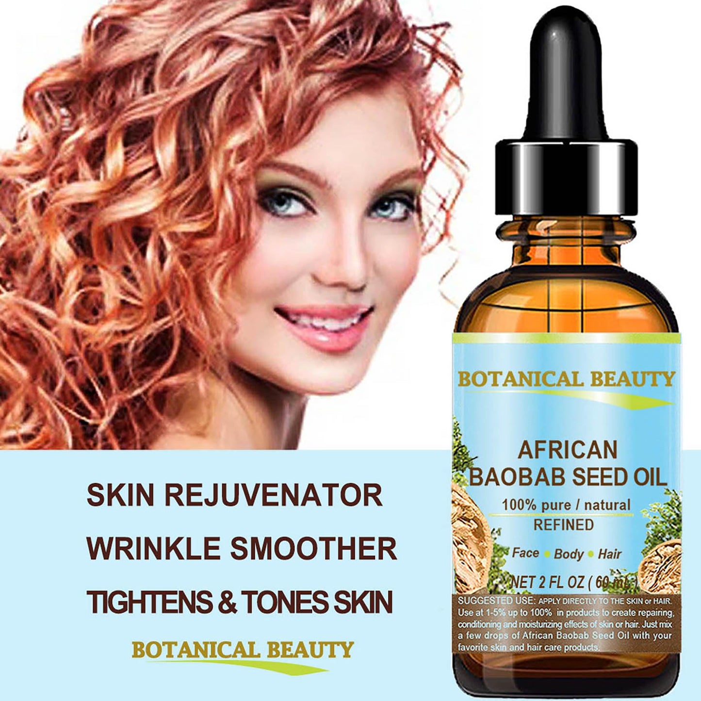 Botanical Beauty BAOBAB SEED OIL 100% Pure Natural Refined Cold-Pressed Carrier Oil 1 Fl oz 30 ml For Face Skin Body Hair Lip Nails Rich in Vitamin C Beauty & Personal Care Botanical Beauty