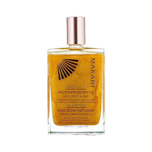 MAKARI 24K Rose Gold Multi-Purpose Dry Shimmer Oil (3.38 fl oz) | Body Shimmer Oil for Face, Hair and Body | Shimmer Body Oil with Real Gold Flakes | Beauty & Personal Care MAKARI