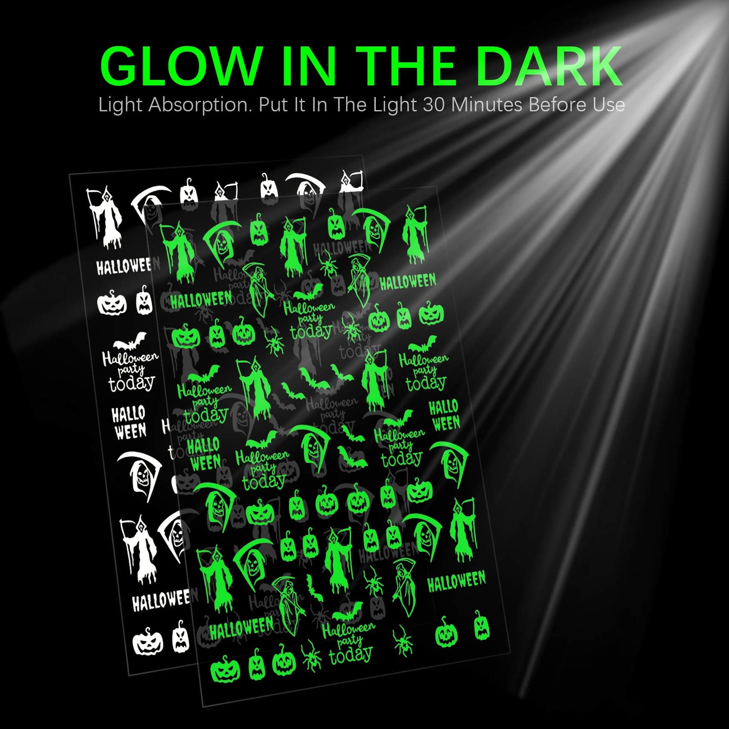 TailaiMei 9 Sheets Halloween Nail Stickers Glow in The Dark, Fluorescent Design Nail Decals, Self-Adhesive DIY Nail Art Tips for Women Manicure Beauty & Personal Care TailaiMei