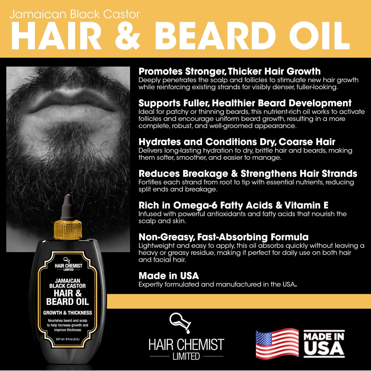 Hair Chemist Growth & Thickness Jamaican Black Castor Hair & Beard Oil 8 oz. Beauty & Personal Care Hair Chemist