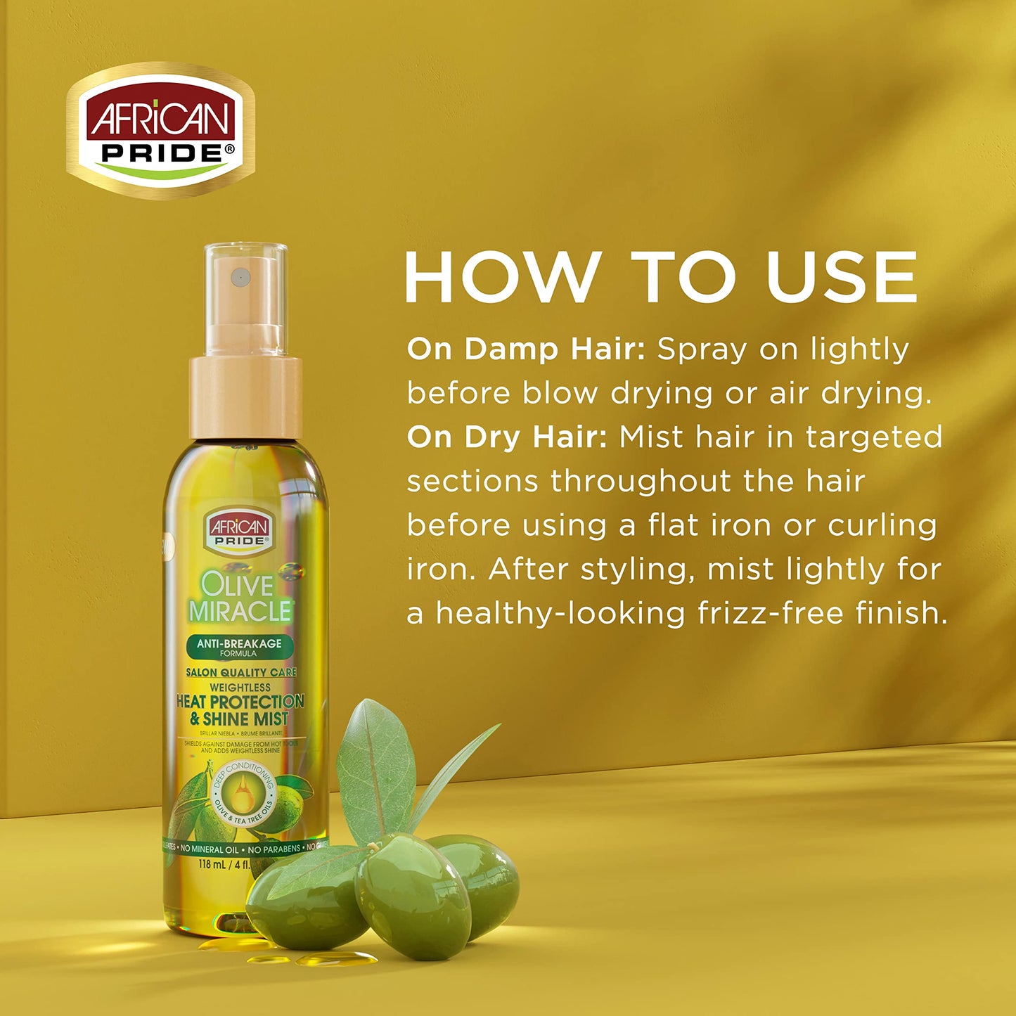 African Pride Olive Miracle Weightless Heat Protection & Hair Shine Mist, Fights Humidity & Shields Against Heat Damage, Enriched with Olive & Tea Beauty & Personal Care African Pride