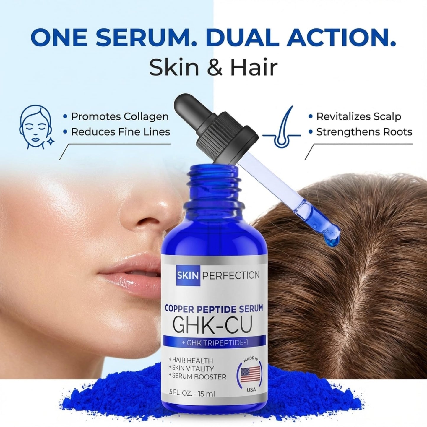 Skin Perfection Copper Peptides Serum for Face & Hair - Youth Serum with Copper Peptide for Fine Lines & Wrinkles - 1% Blue Liquid for Face, Hair Beauty & Personal Care Skin Perfection
