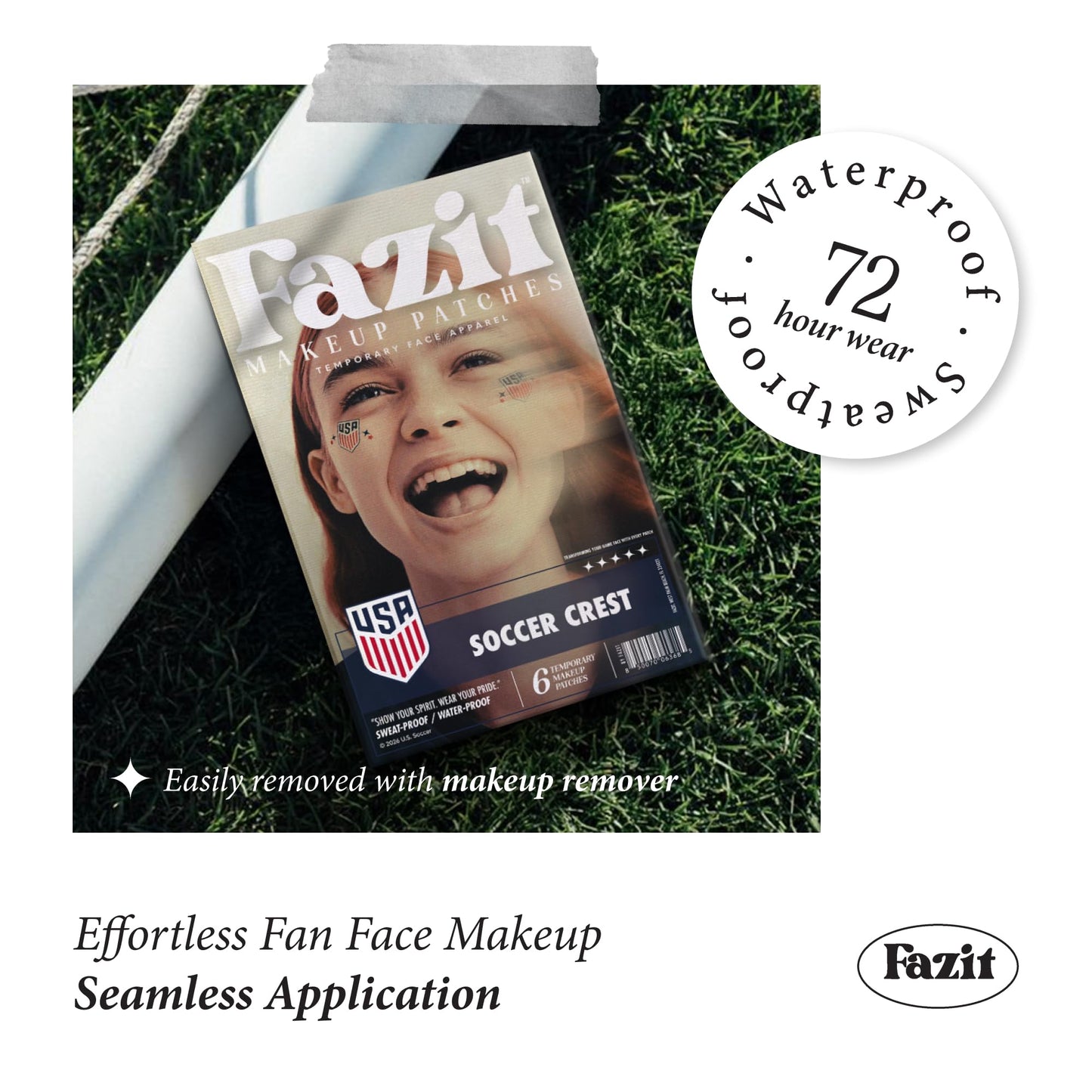 Fazit US Soccer Crest - Red, Blue & Silver Glitter Makeup Patches - Waterproof & Sweat-Proof Face Stickers - Long-Lasting Game Day Glam, USA Spirit Beauty & Personal Care Fazit